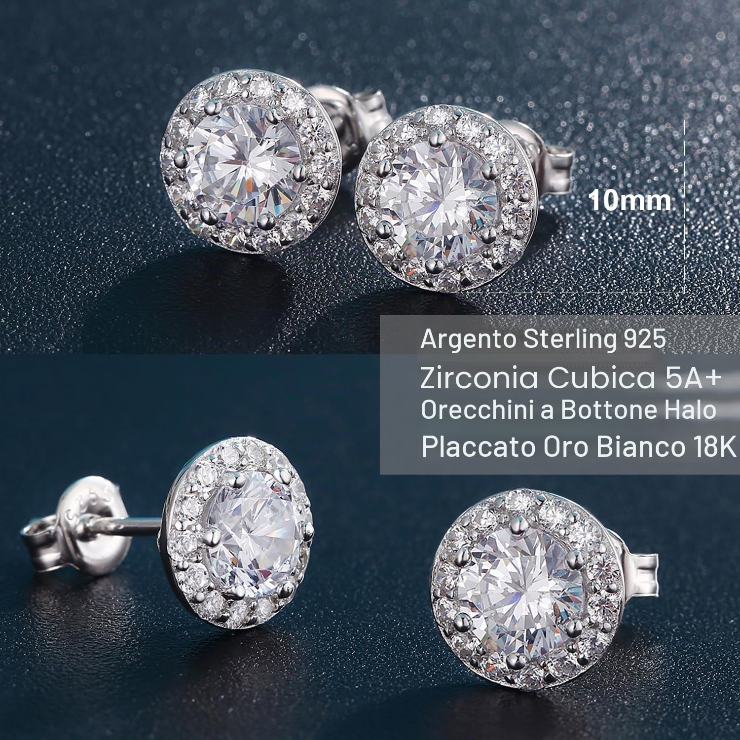 jiamiaoi Orecchini a Perno Donna Argento 925, Placcato in Platino Bianco con Brillante Zircone, Ipoallergenici per Pelli Sensibili