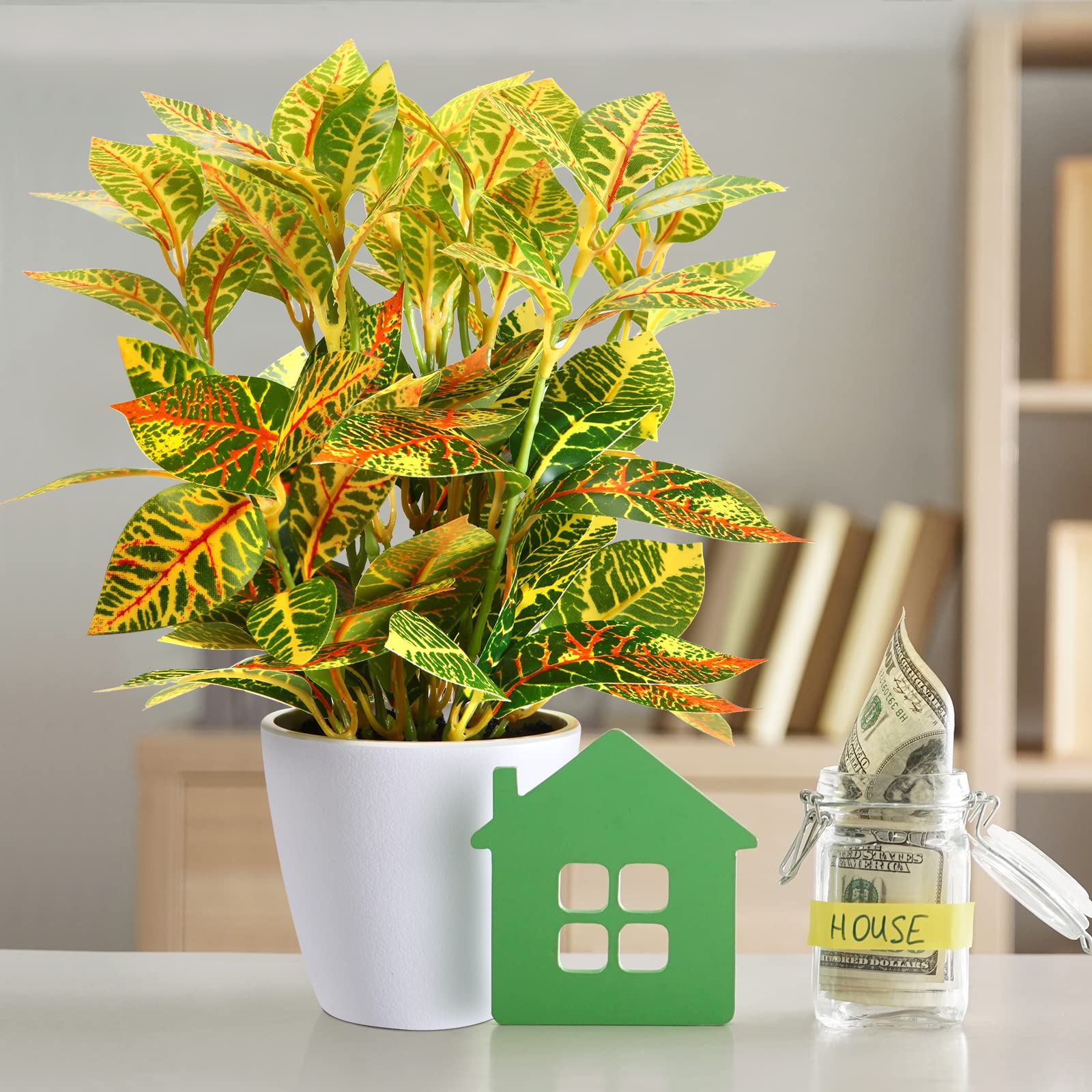 Kenlaimi 12" Artificial Croton Plant Small Fake Plants Realistic Faux