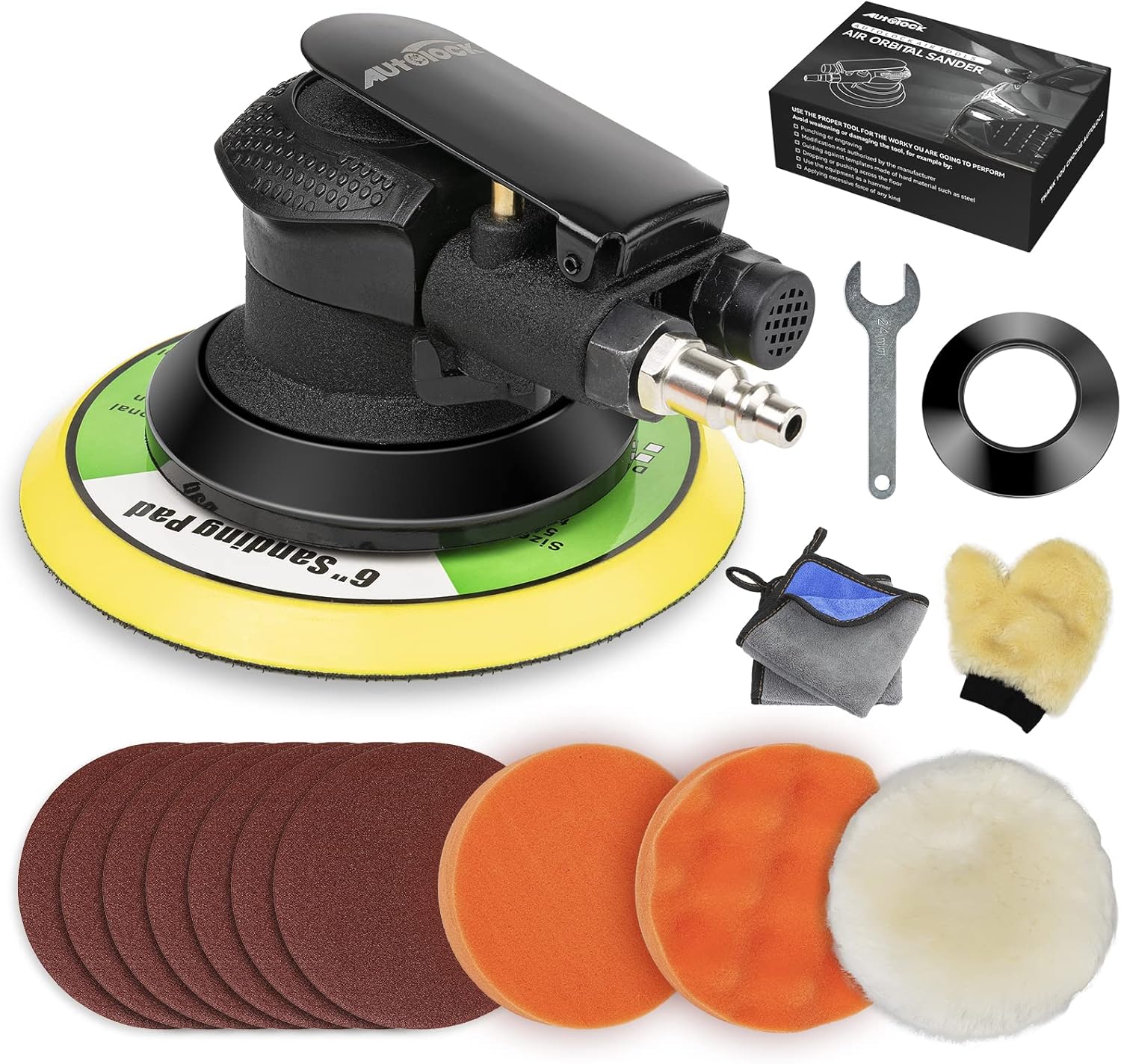 Autolcok 2022 Upgrade 6 Inches Air Random Orbital Sander, Pneumatic Palm Car Sanders For Wood