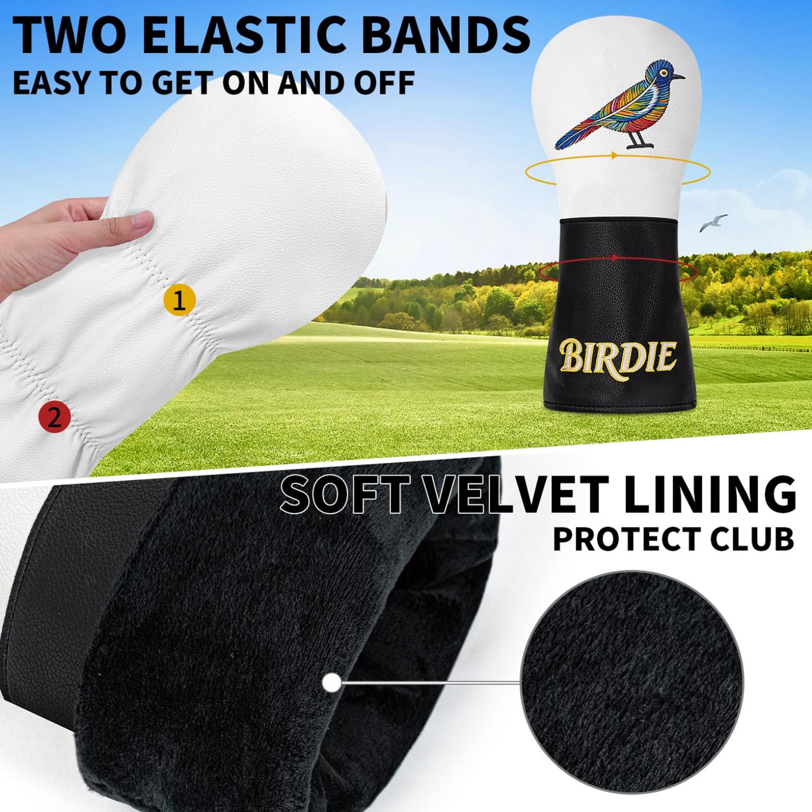 Bunte Vogelmuster Golfschlägerhauben, Bestickt Leder Wasserdicht Golf Headcover Für Holzschläger