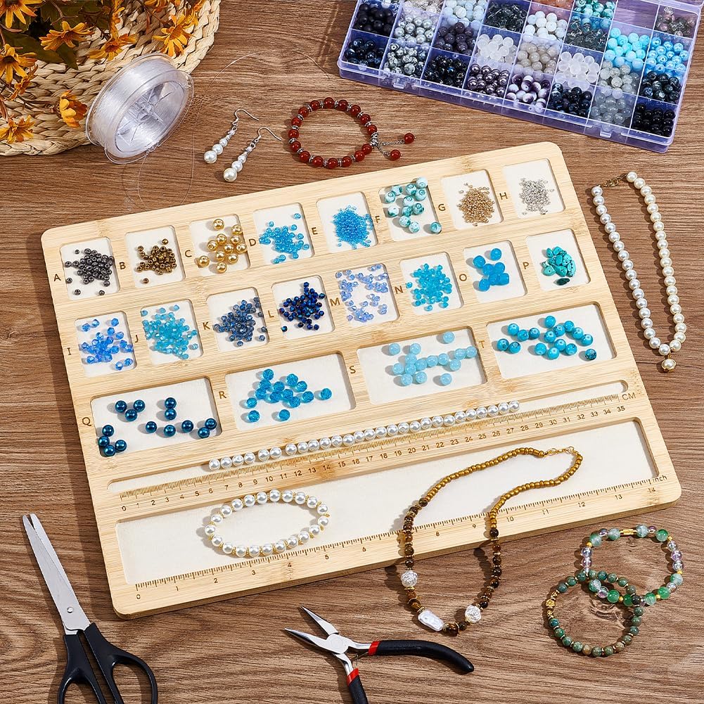 Peacoblue Hardwood Beads Sorting Tray Multiple Velvet Jewelry Design Bead Boards for Necklace and Bracelet Making, Craft Projects & Bead Storage with Ruler, 22 Compartments - Image 4