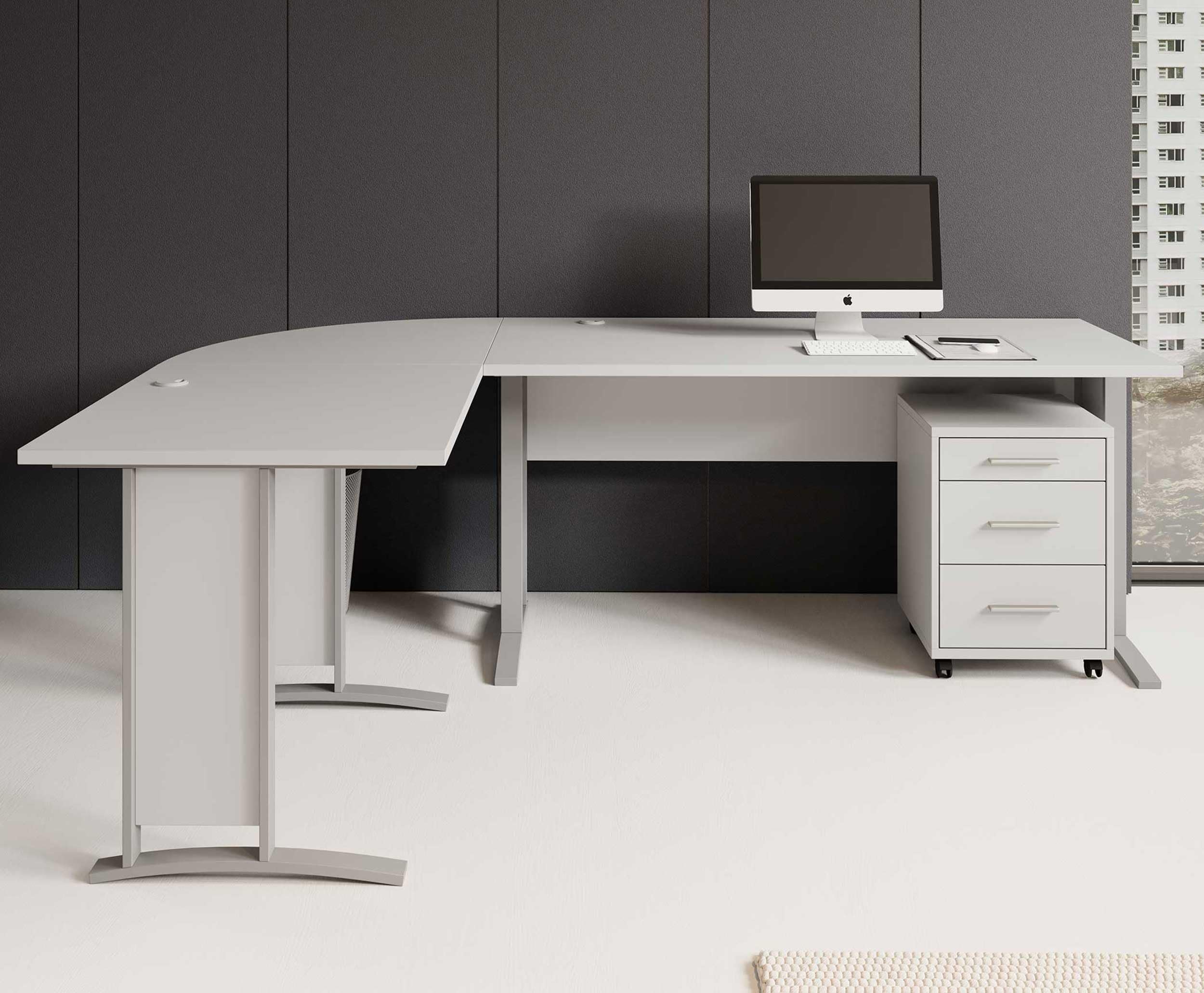 Stella Trading OFFICE LINEEscritorio esquinero en blanco, contemporáneo escritorio para ordenador con amplia superficie de trabajo y cajonera móvil, 220/170 x 72 x 70 cm (ancho/alto/profundo)
