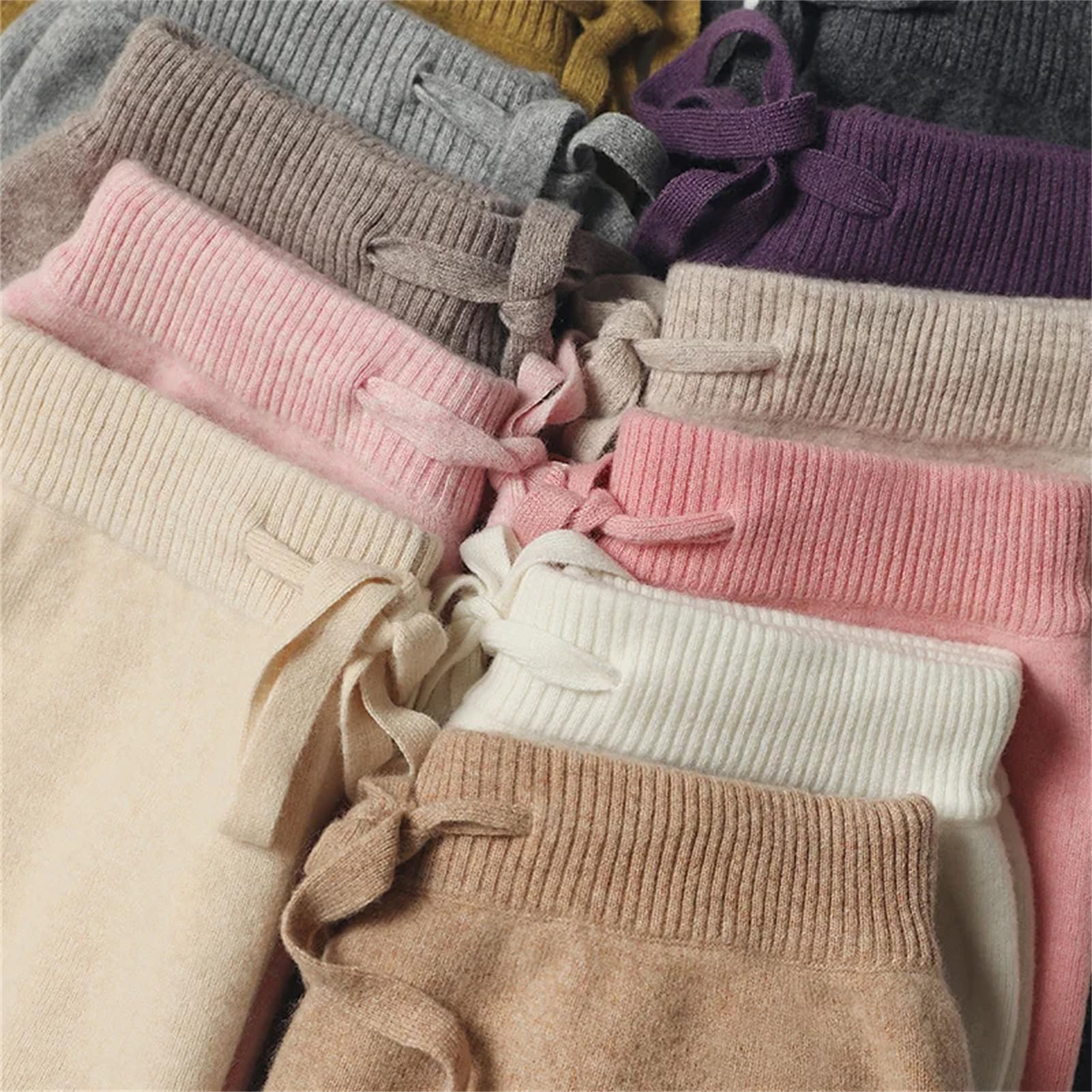 Pantaloni invernali da donna a vita alta in lana a gamba larga pantaloni a maglia morbida morbida e calda pantaloni della tuta elastici in vita
