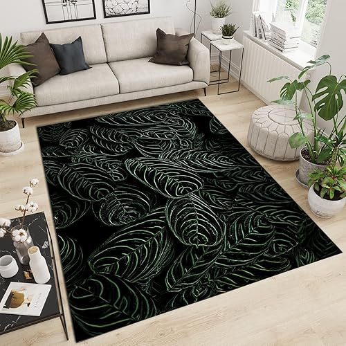 Alfombras de área de hojas frescas de color verde oscuro, simple y personalizada, antideslizante para interiores, para habitación, sofá, sala de