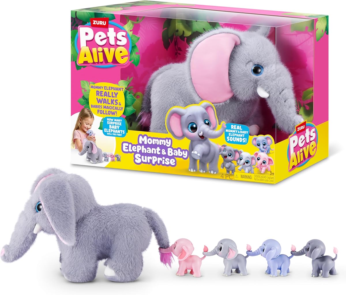 Mommy Elephant and Baby Surprise by ZURU | Surprise babies to reveal; babies magically follow mommy; interactive robotic pet; unbox & collect; ages 3+; gift for kids