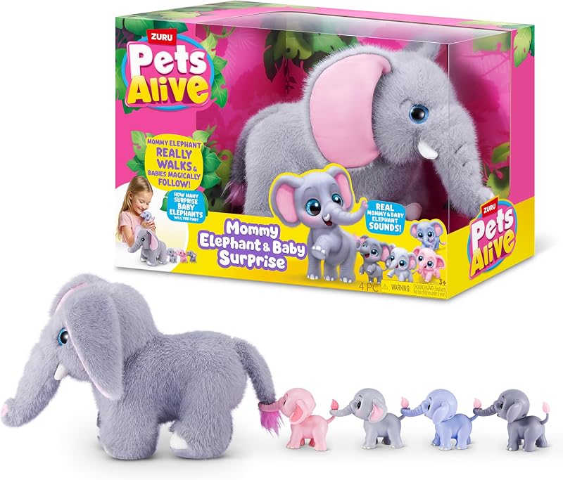 Mommy Elephant and Baby Surprise by ZURU | Surprise babies to reveal; babies magically follow mommy; interactive robotic pet; unbox & collect; ages 3+; gift for kids