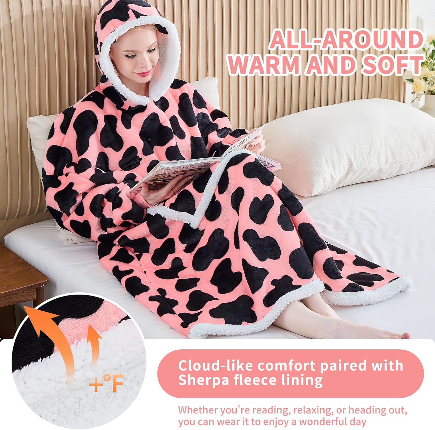 IFNOW Wearable Blanket Hoodie, Oversized Sherpa Fleece Hooded Sweatshirt with Eye Mask for Adult, Gifts for Women Men - Image 4