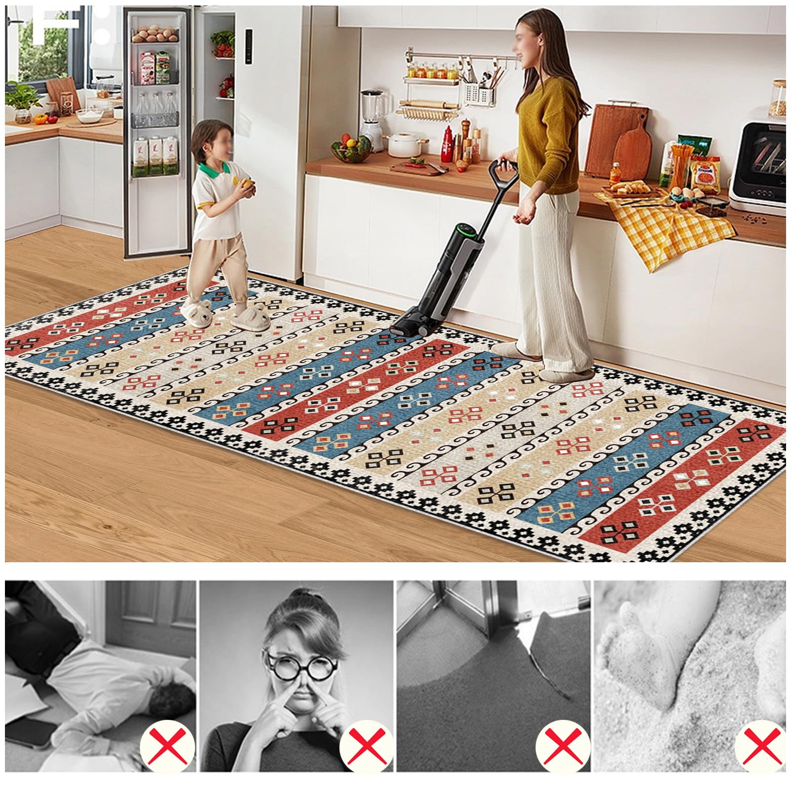 Dywan, chodnik kuchenny, antypoślizgowy, mata kuchenna, 60 x 200 cm, nadaje się do prania, chodnik do korytarza, dywan do przedpokoju, dywanik do kuchni, przedpokoju, sypialni, salonu