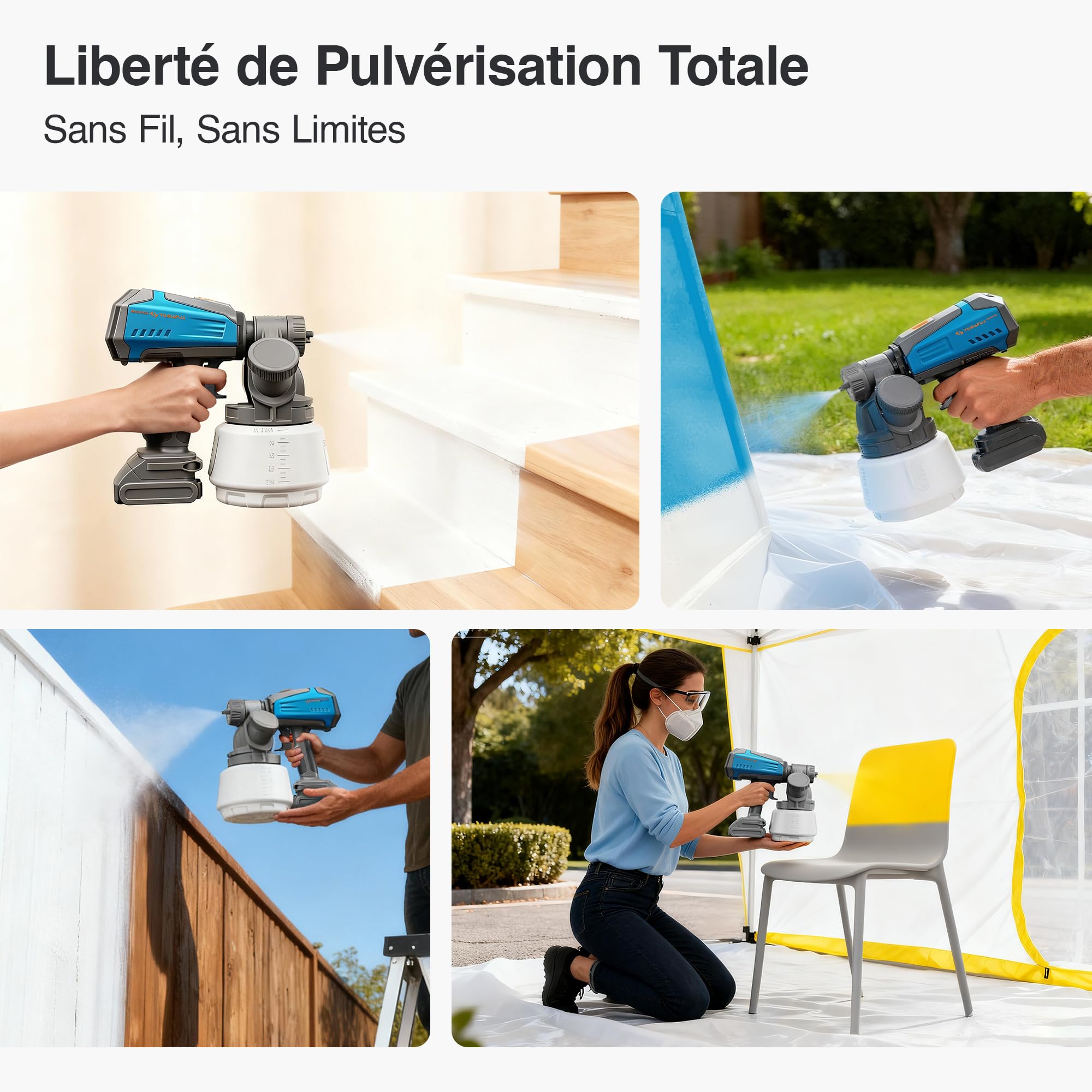 Tilswall Pistolet a Peinture sans Fil Shark700, Pistolet Peinture Électrique avec Moteur sans Balais, Réservoir Latéral 1300 ML, Compatible avec Les Batteries Makita 18V (sans Batterie) pour Maison