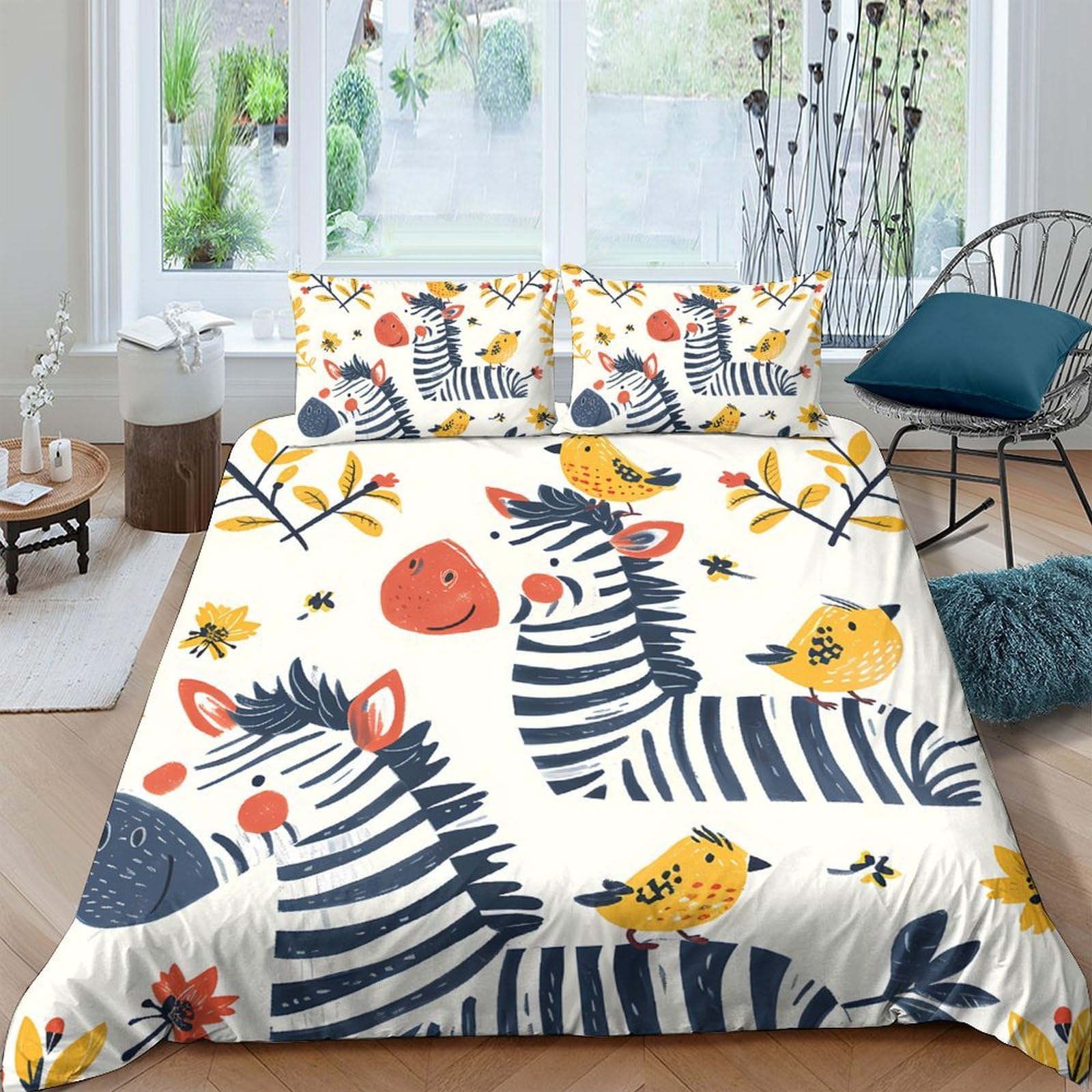 Ctjqhvkz Style-9 3D Printed Zebra Cartoon Fitted Sheet Microfiber Soft Breathable Animal Forest Bed Cover For Bedroom Dorm Mattress Decor Single（135X200cm）