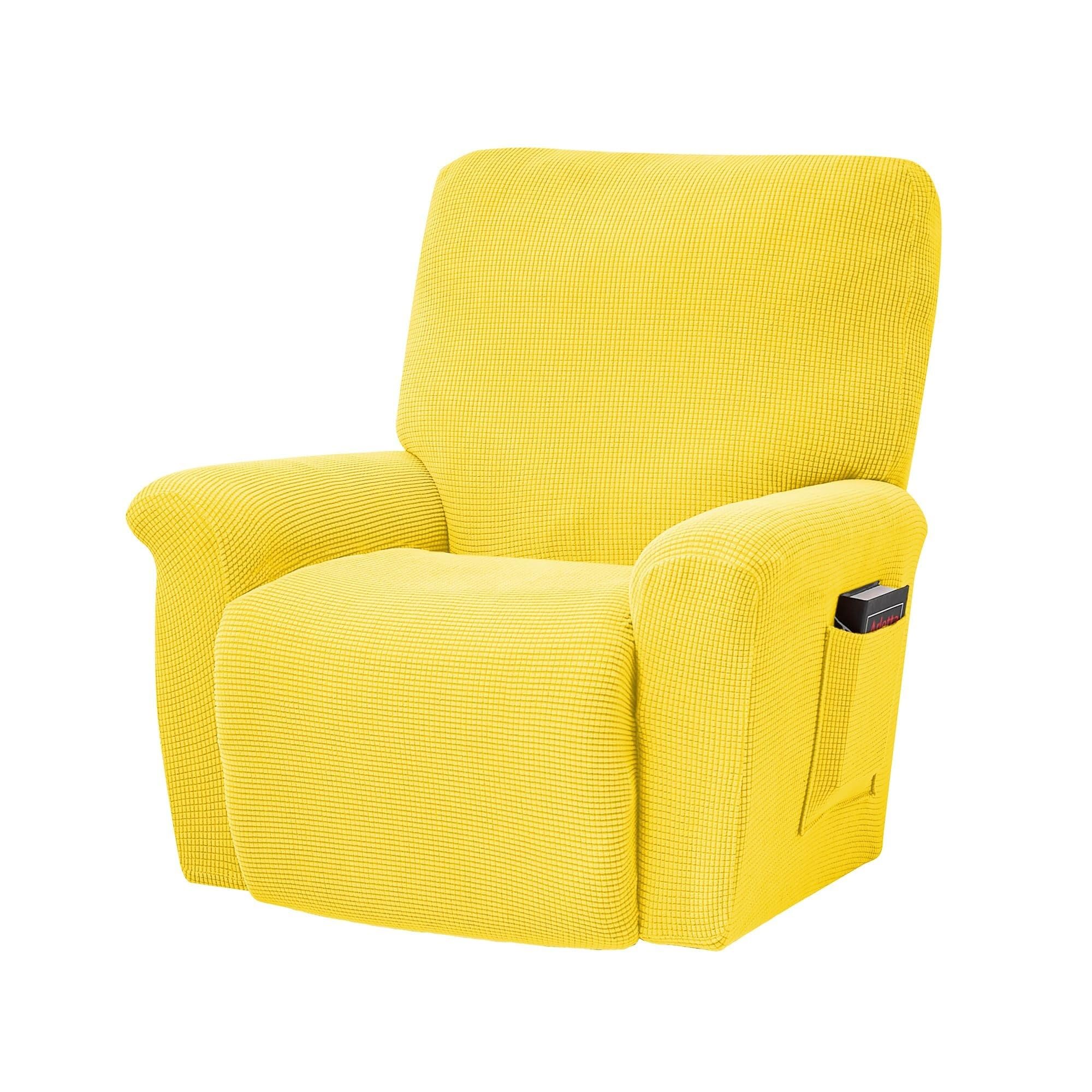 BEIWOSHA Stretch Recliner Chair Covers, 4-Piece Soft Sofa Cover Thick Single Seat Couch Cover Jacquard Recliner Slipcover with Pocket(Yellow)