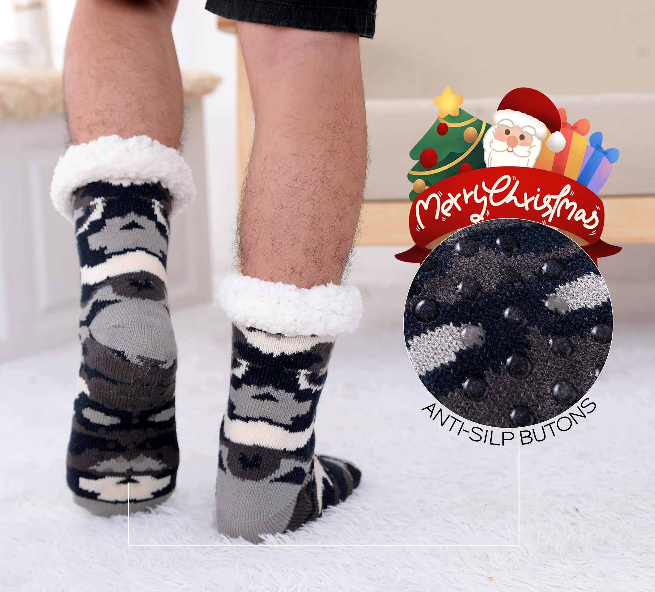 Hombre Navidad Calcetines Invierno Gruesos EU 38-46,Calentar Pantuflas de Estar,Por Casa Super Suaves Cómodos Calcetines Antideslizante