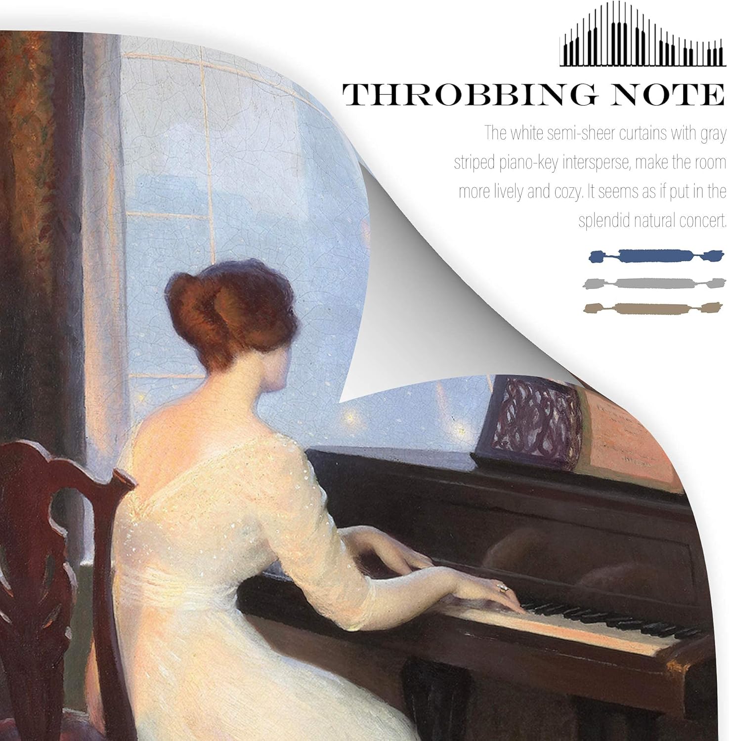 PONY DANCE Curtains 95 inch Long - Window Semi Sheers Faux Linen Textured Curtains Voile Light Filter with Slub Pattern Croix Striped Decor Match with Drapes, 50''W x 95''L in, Navy Blue, Set of 2