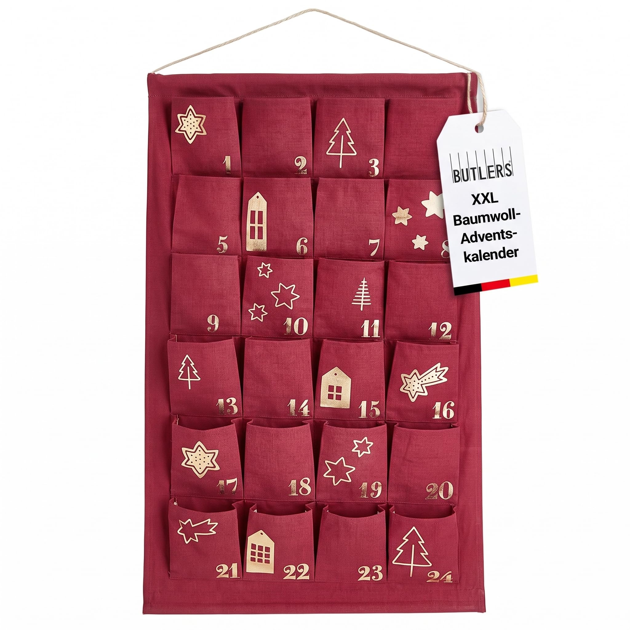 BUTLERS SANTA IS COMING Adventskalender zum Befüllen, Stoff Wandkalender