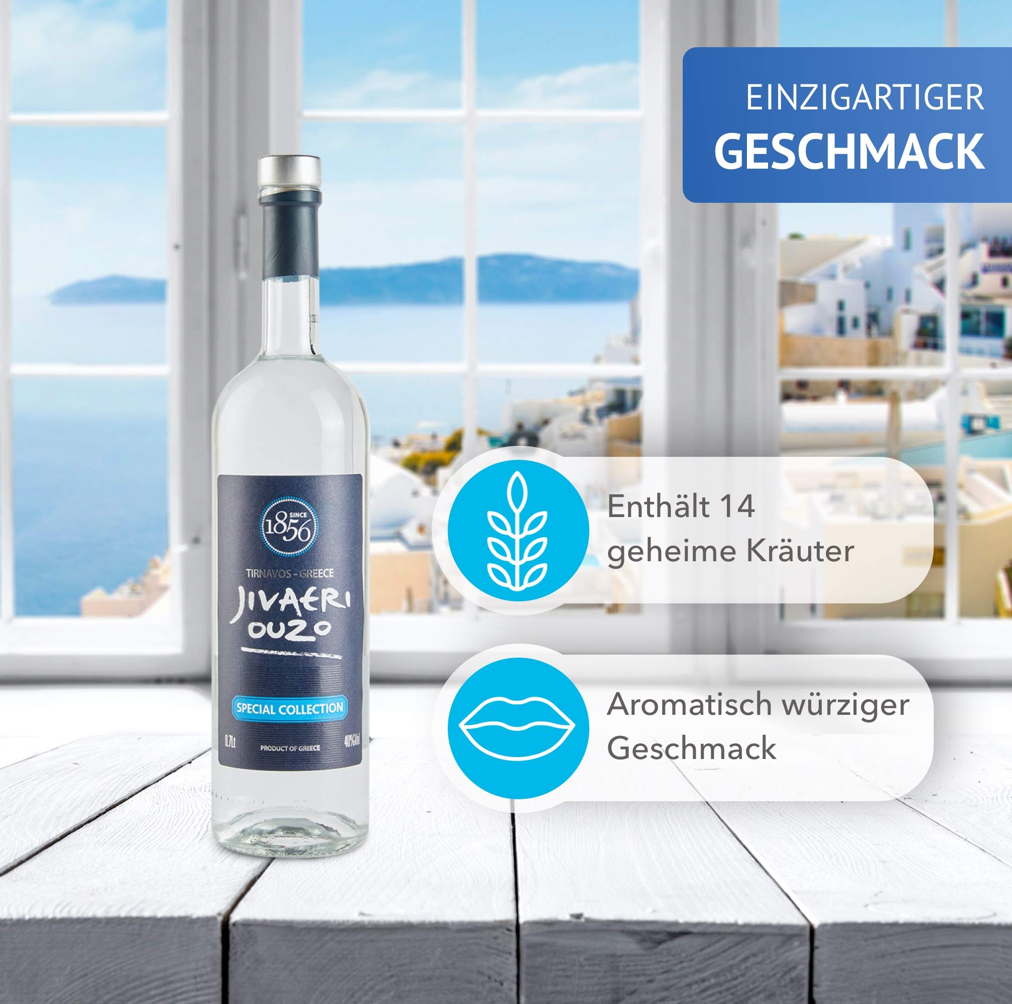Ouzo Jivaeri Special Collection 3x 0,7l - 40% Vol. - 3fach destilliert - Älteste Ouzo Destillerie der Welt - Edle Alu Geschenkbox