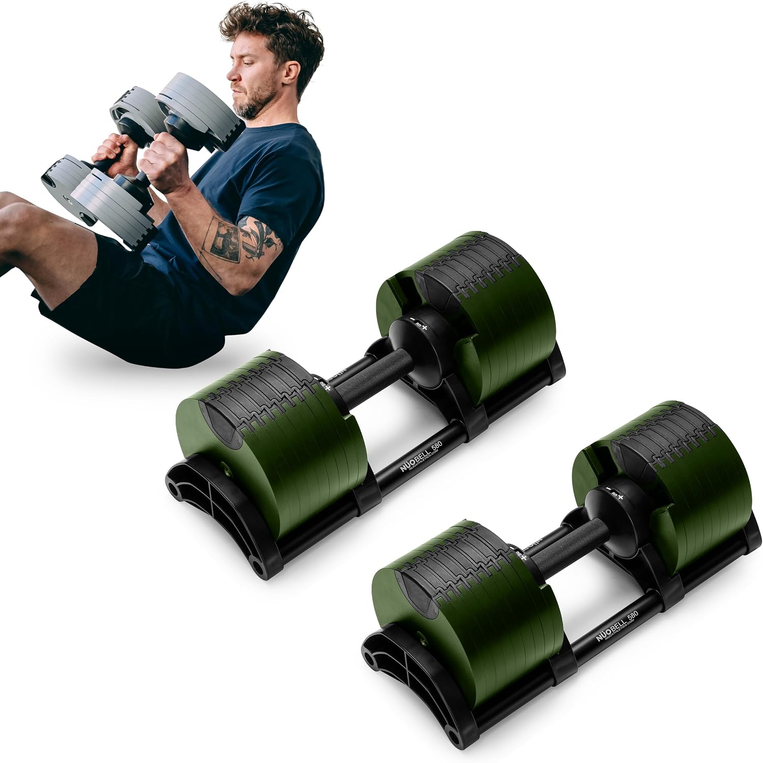 Adjustable Dumbbells Set [Bells of Steel] Nuobell Dumbbell Adjustable Weight Set, Machined Steel Weight Plates, Knurled Handle, 5-50 lb, 5-80 lb, Sold in Pairs