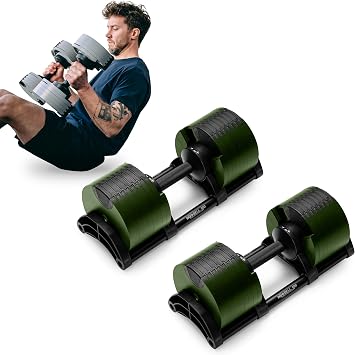 Adjustable Dumbbells Set [Bells of Steel] Nuobell Dumbbell Adjustable Weight Set, Machined Steel Weight Plates, Knurled Handle, 5-50 lb, 5-80 lb, Sold in Pairs