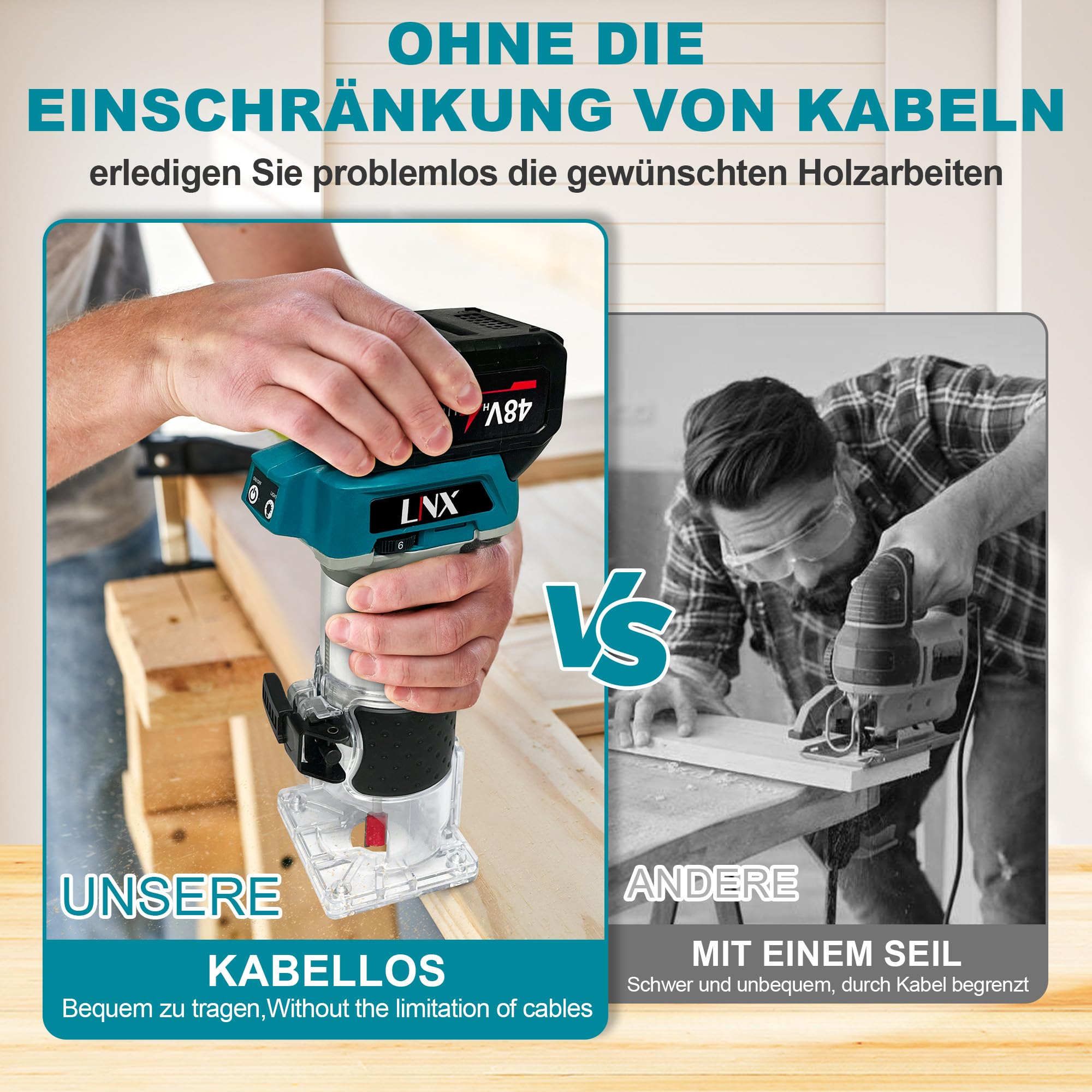 Fresatrice A Batteria Per Legno - 800W, Brushless, Per Makita 18V, Con 15 Frese In Metallio Duro - Foto 11