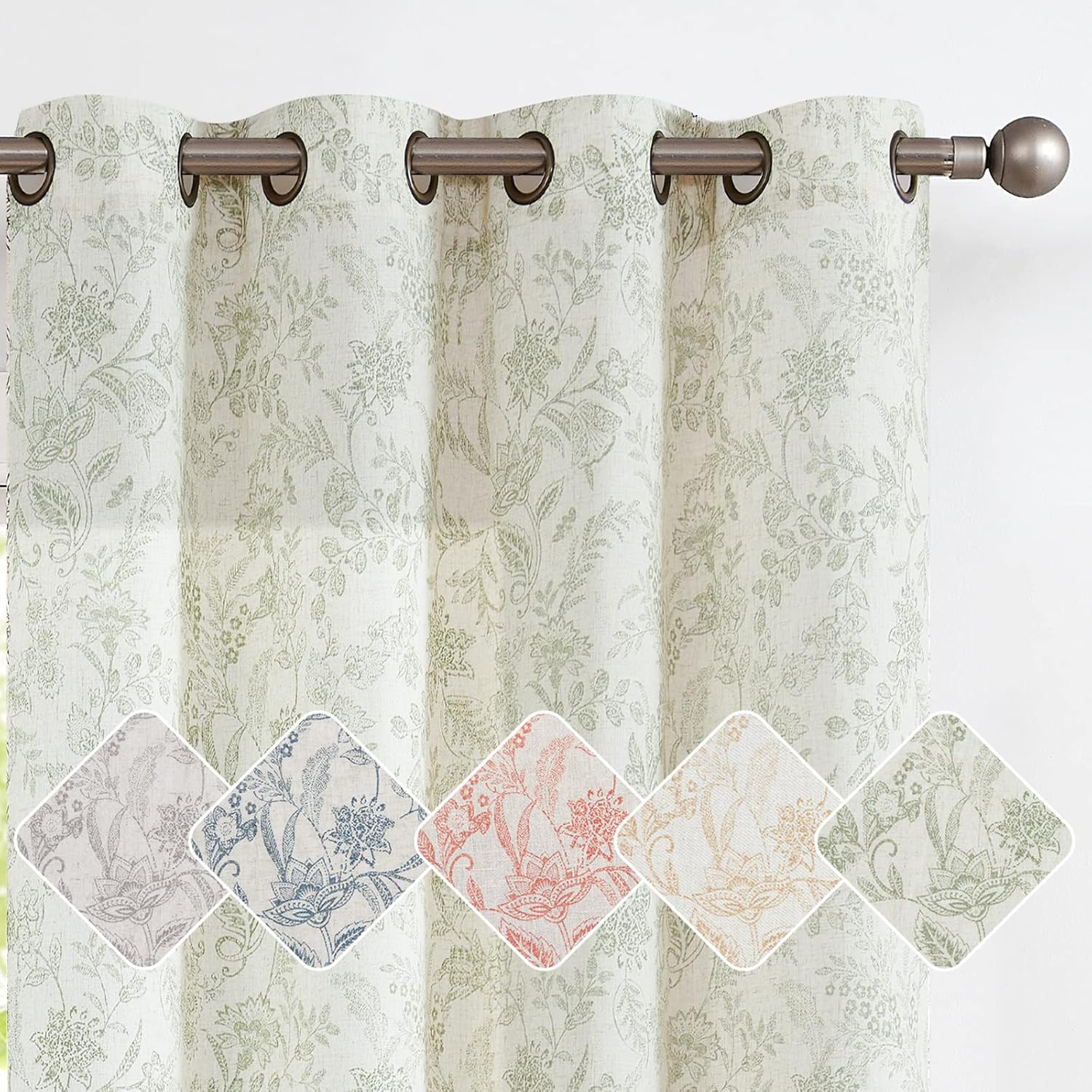 Amazon.com: jinchan Floral Curtains Linen Curtains for Living Room ...