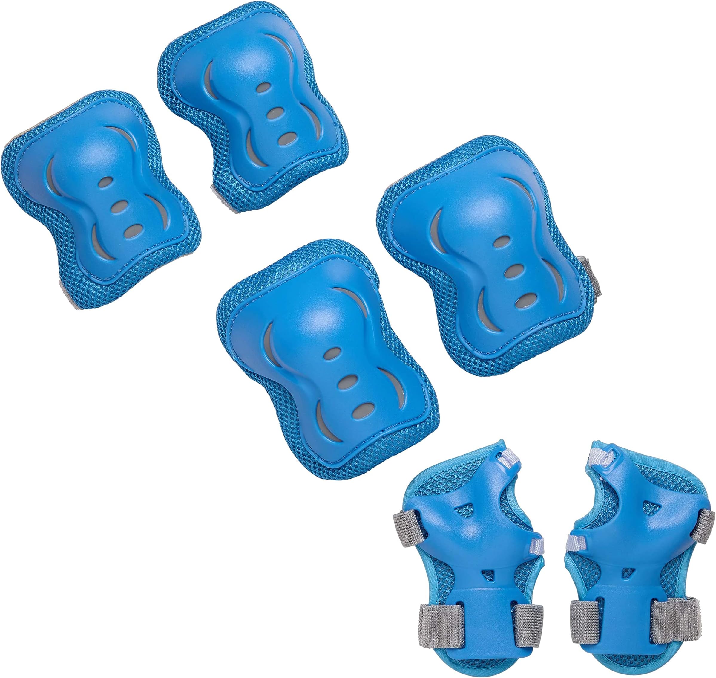 Kids Protective Gear Set, Blue, Ages 3-8 | Knee Pads, Elbow Pads, Wrist Guards, Reflective Gear for Night Riding, For Roller Skates, Skateboard, Inline Skates, Scooter