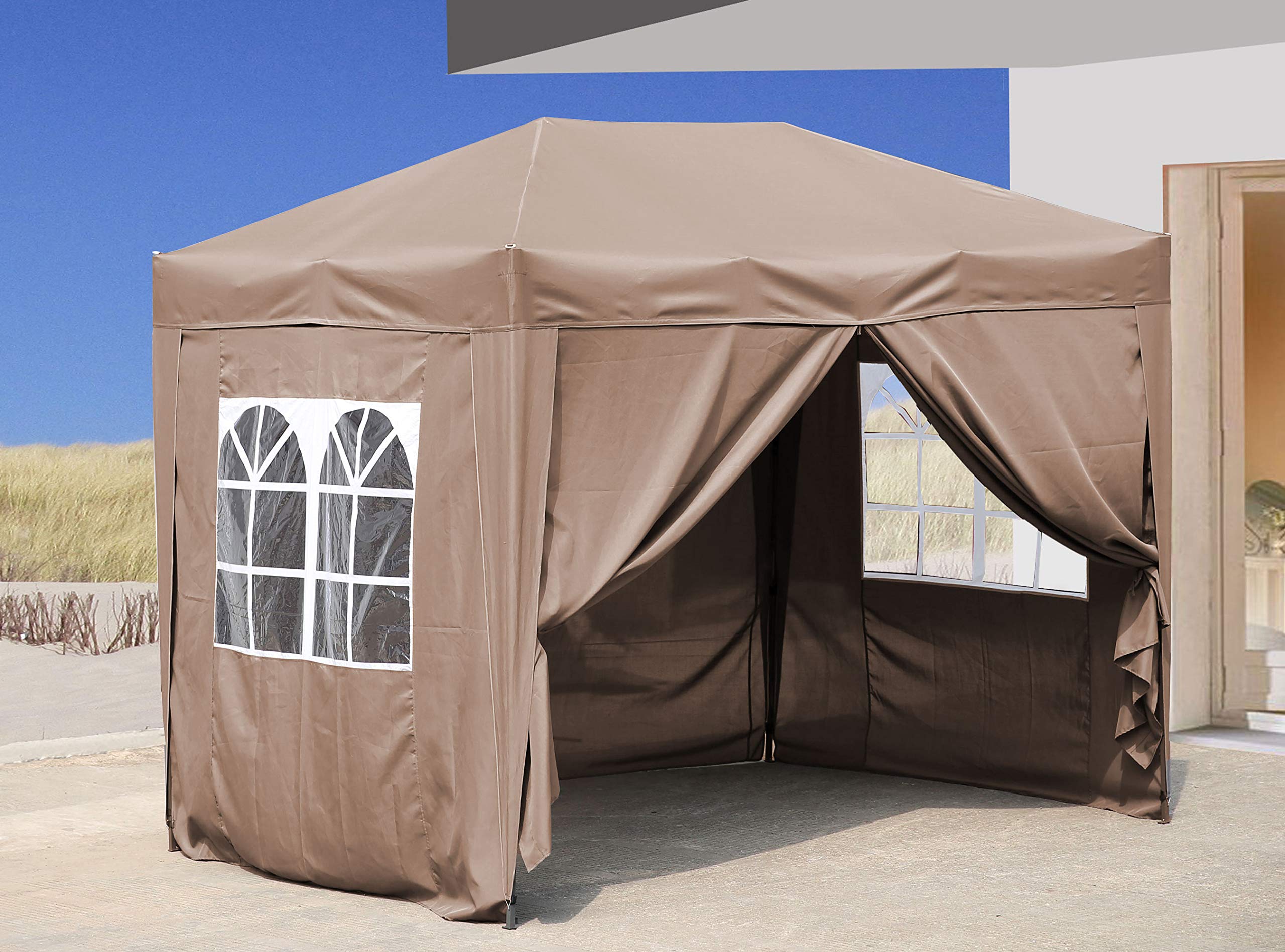 QUICK STAR Jardín Gazebo Plegable Pop-Up 2 x 3 m Beige Ahumado con 4 Paredes Laterales de Fastening fácil con 2 Cremalleras