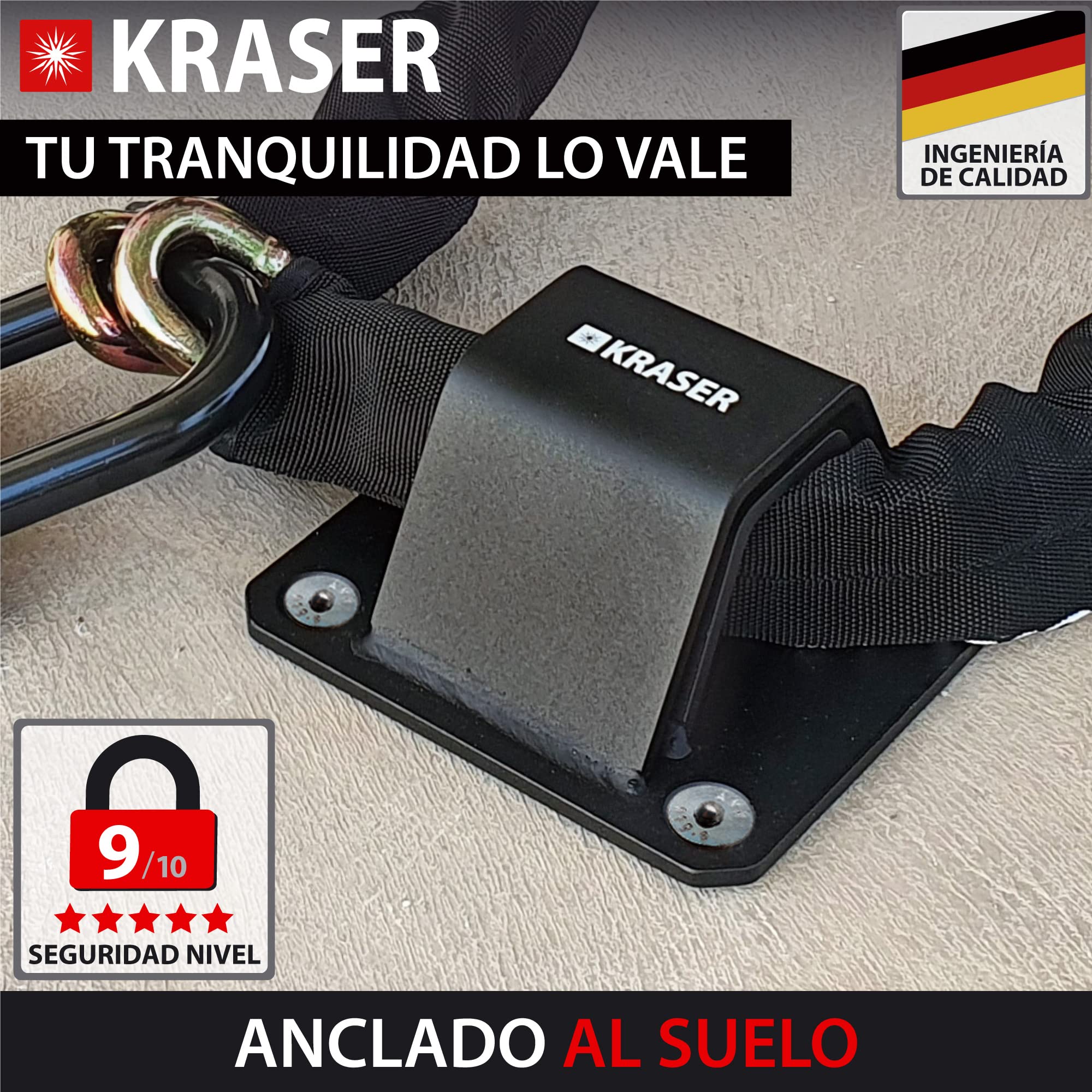 Kraser KR52B Anclaje Suelo de Doble Puente Anti-Ataque, Alta Seguridad,Tacos con Bola Anti-Extracción, Acero Alta Resistencia, Antirrobo Seguridad Universal para Anclar Moto Suelo Pared Garaje Parking