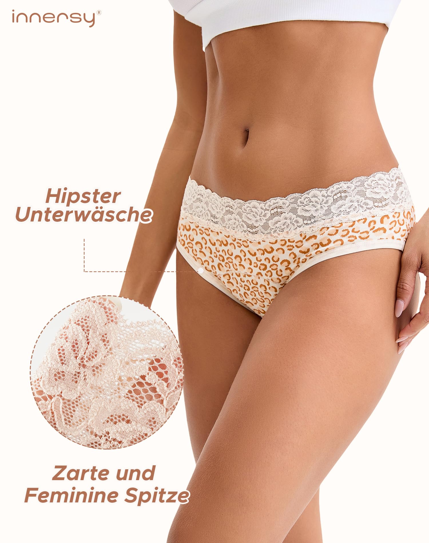 INNERSY Culotte Menstruelle Coton Dentelle Flux Léger Slip de Règle Lavable Taille Midi Lot de 3