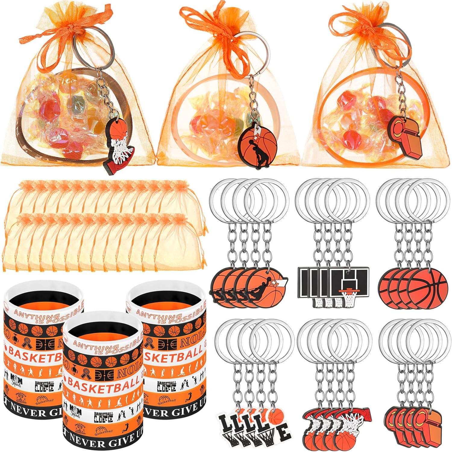ShinyRelief 24 Set Basketball Party Favors Set Basketball Gifts Includes 24 Basketball Silicone Wristbands 24 Basketball Keychain and 24 Organza Bags for Goodie Bag Fillers Classroom Birthday Gifts ShinyRelief 24 Set Basketball Party Favors Set Basketball Gifts Includes 24 Basketball Silicone Wristbands 24 Basketball Keychain and 24 Organza Bags for Goodie Bag Fillers Classroom Birthday Gifts