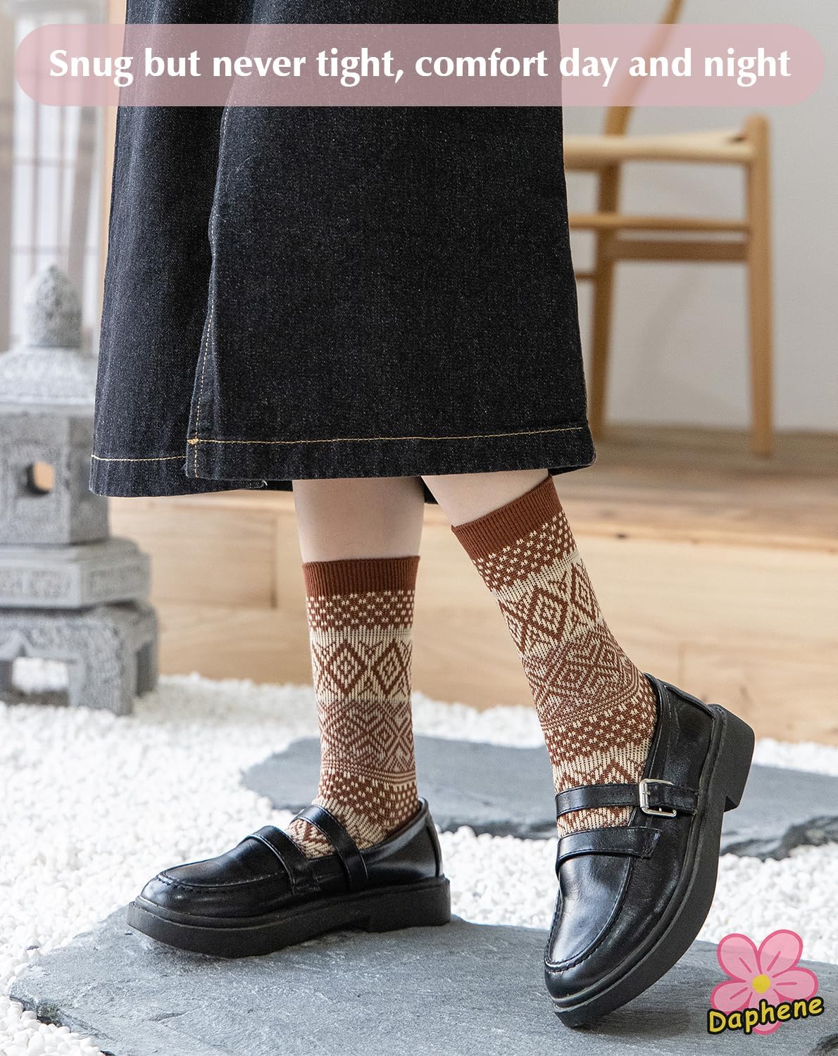 Daphene Women's Ethnic Vintage Socks | Premium Combed Cotton Warm | Retro Patterns Breathable Stretch Design | Holiday Gifts - Image 6