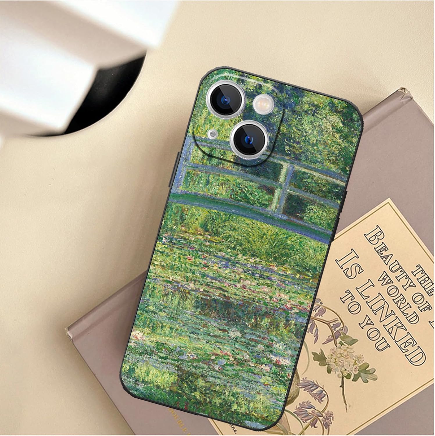 Compatible with iPhone 13 Case,Monet's Japanese Bridge Water Lilies Green Landscape Nature Art Aesthetic Florals Phone Case,Slim Thin Shockproof Protective Bumper Cover for iPhone 13 - Image 2