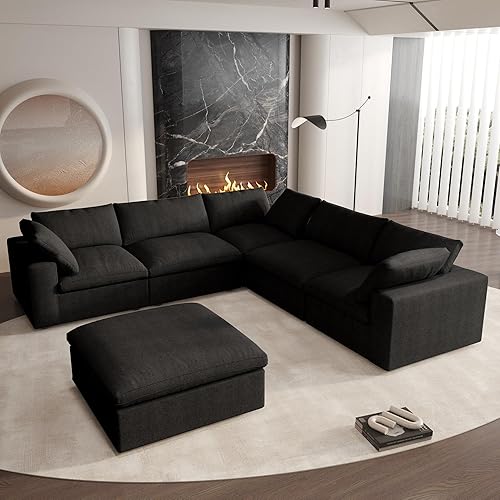 Miniatura 35 de Cloud - Sofá modular con 2 otomanas de almacenamiento, sofá en forma de U de 160.6 pulgadas, sofás convertibles minimalistas de 6 plazas de gran