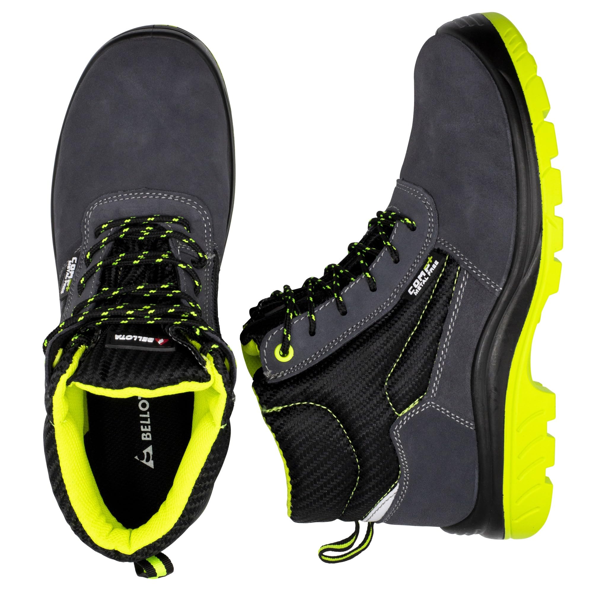 Bellota 72309S1P Bota de Seguridad Piel Serraje Transpirable Resistente Golpes Rozaduras Negro Verde