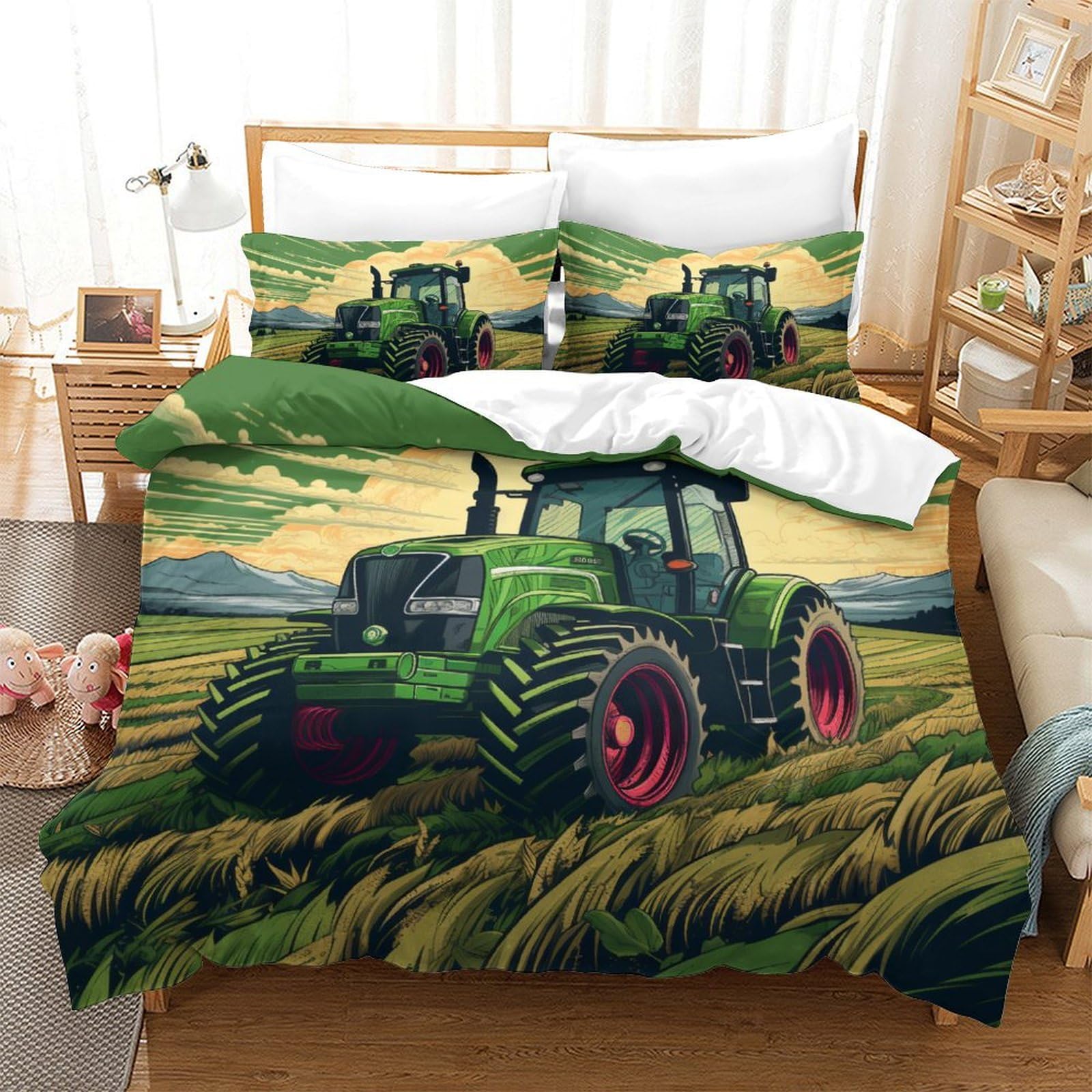 Parure de lit tracteur 3D king size housse de couette microfibre respirante 220x240cm