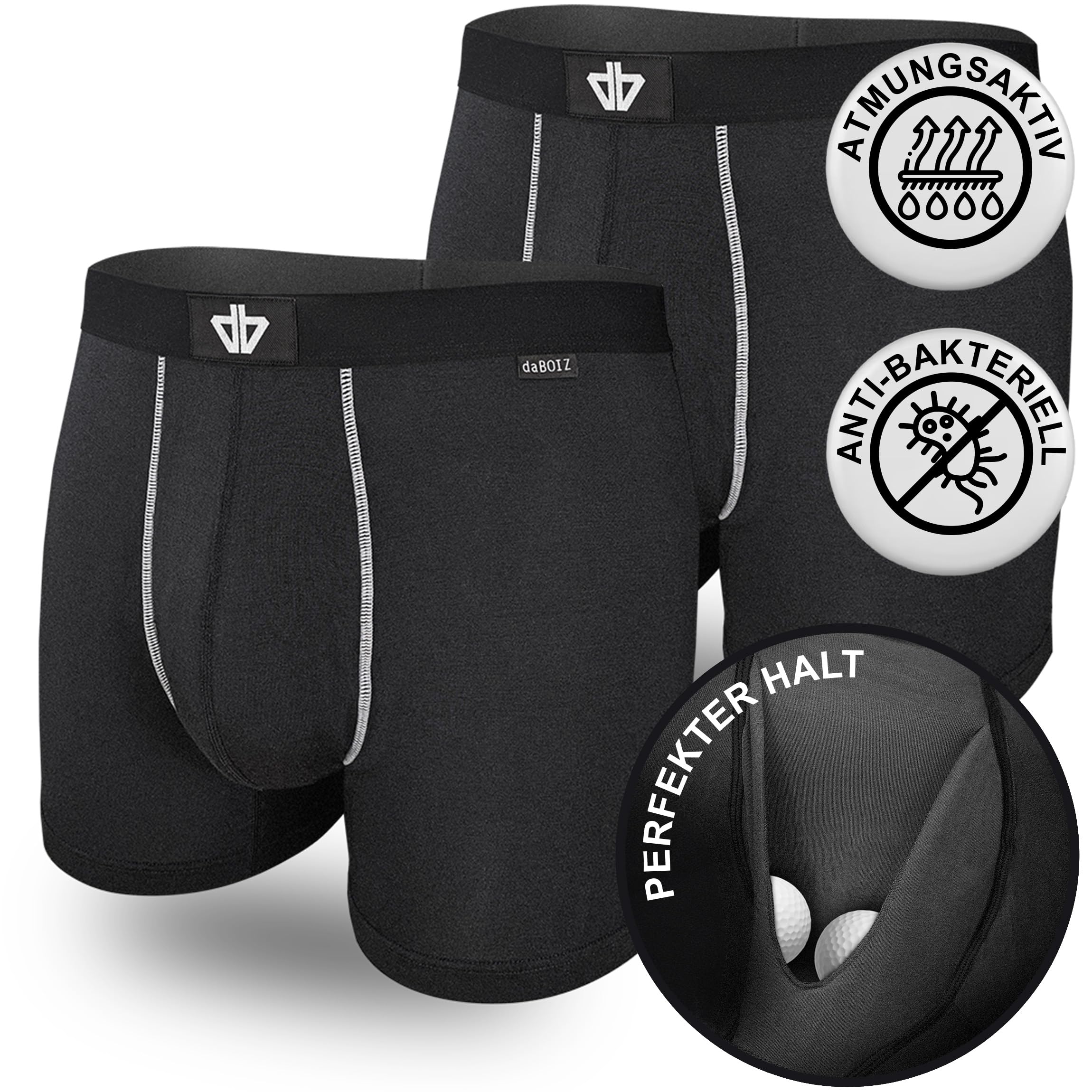 daBOIZ - Modal Boxershorts Herren mit Pouch (Beutel) kein Schwitzen, Kleben, Reiben - Unterhose Herren, Unterwäsche Männer, Farbe: Schwarz