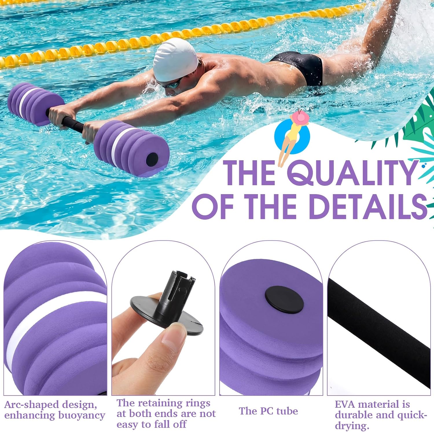 Soulchen 3 Pcs Long Aquatic Exercise Dumbbells Swim Barbells 25'' 29'' 33'' Foam Water Weight Dumbbell Pool Barbells with High Density EVA Foam for Swim Water Aerobics Fitness Loss