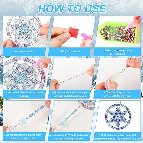 Miniatura 6 de Tradder Juego de 6 carillones de viento de diamantes de doble cara con colgante de cristal 5D, decoración de jardín y ventana de bricolaje