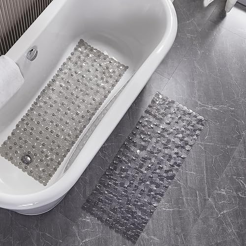 Miniatura 6 de Tapete de ducha antideslizante tapete de baño extragrande con diseño de guijarros para niños, ancianos, antideslizante con orificios de drenaje, con