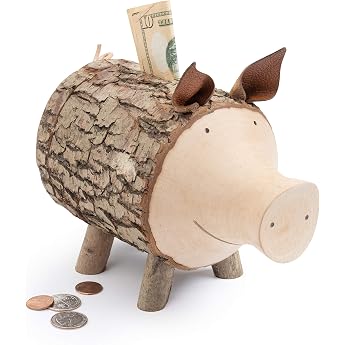 Rudi piggy bank made of branch wood with bark wooden money box creative money gift idea