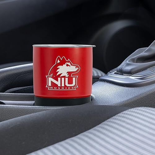 Miniatura 355 de Rico Industries NCAA Miami of Ohio Redhawks - Vaso de cerámica de 16 onzas con agarre de silicona, grabado láser profundo, diseño de color negro