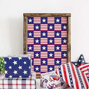Amazon | AnyDesign 愛国的な包装紙 12枚 7月4日 星条旗