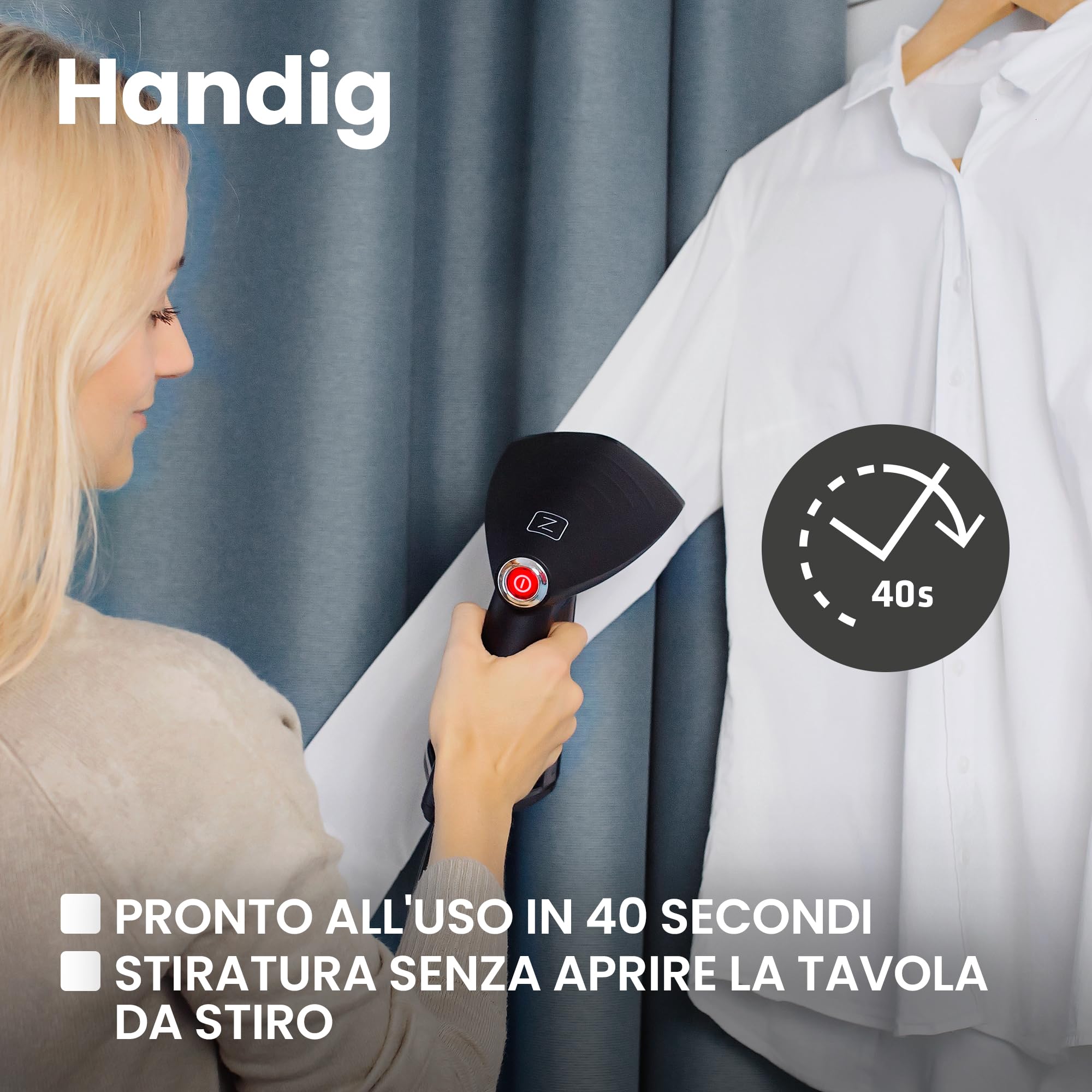 ZEEGMA Handig Ferro da Stiro Verticale 1600 W, Serbatoio 260 ml | Cavo da 2,5 m, Sicuro per Diversi Tessuti, Spazzola per Tessuti Spessi, Borsa Inclusa
