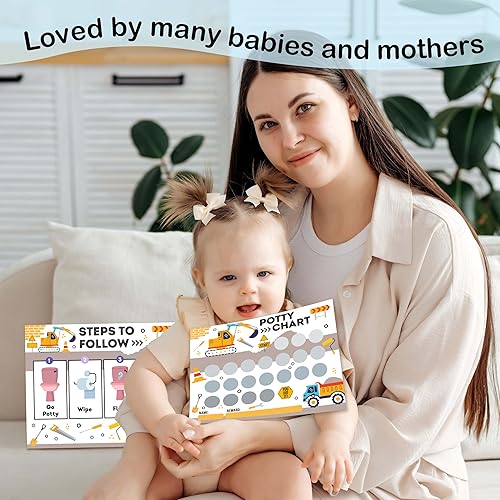 Miniatura 5 de Tabla de calcomanías de entrenamiento para ir al baño de construcción para niños y niñas, 10 tablas de entrenamiento para ir al baño con 216