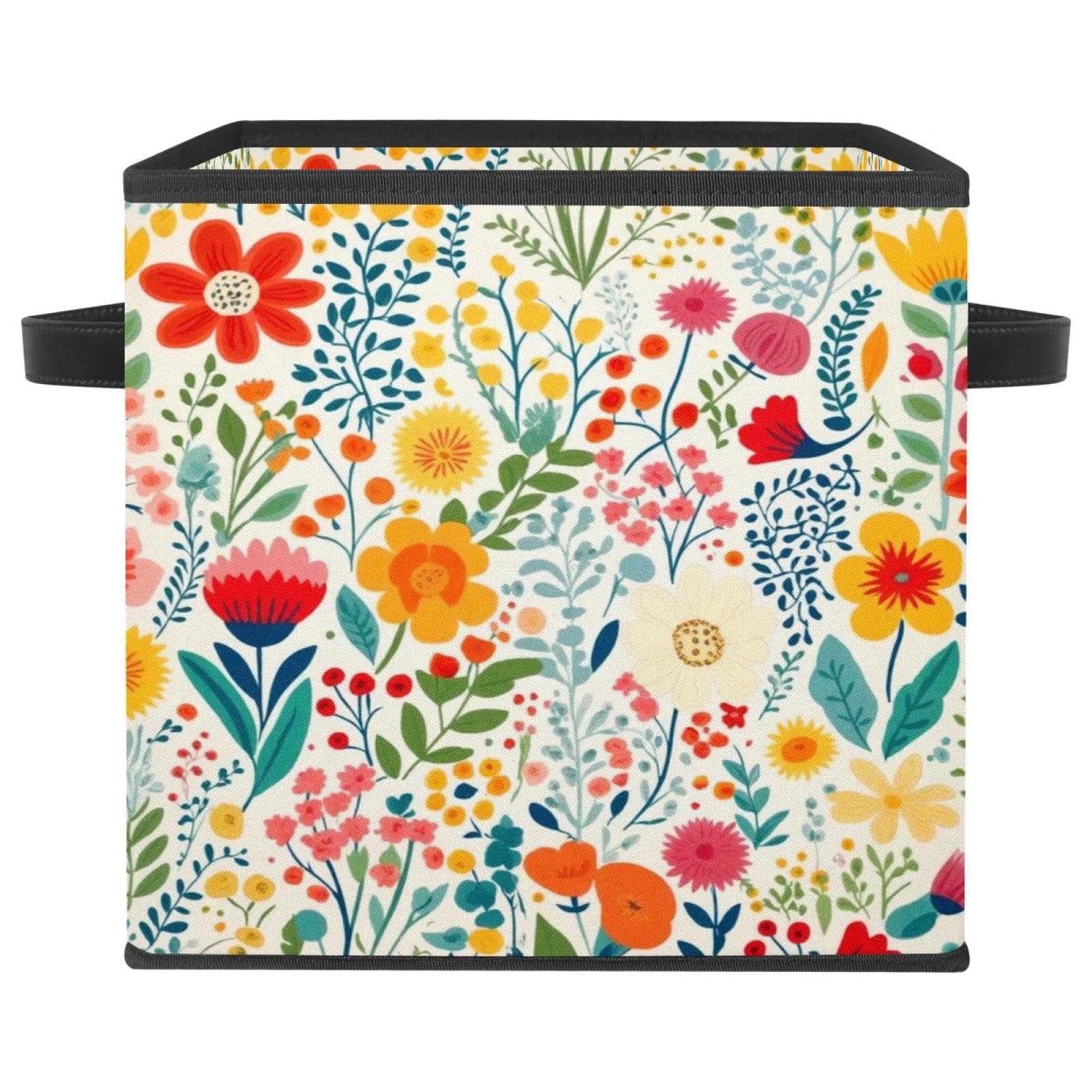Grand cube de rangement pour vêtements motif floral panier pliable en tissu