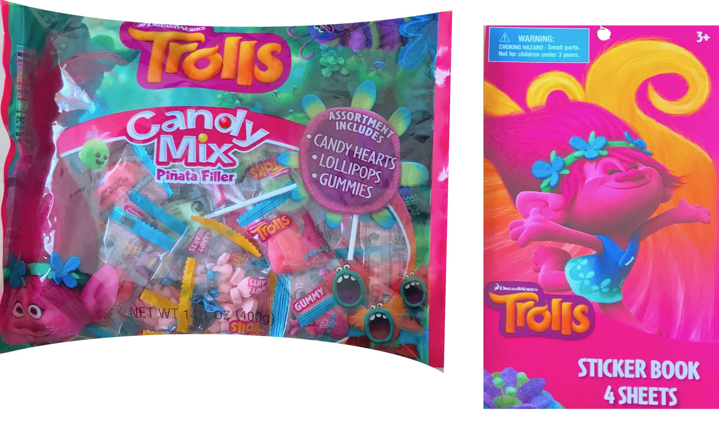 Trolls Kids Piñata Candy Mix Filler With 1 Trolls Sticker Book