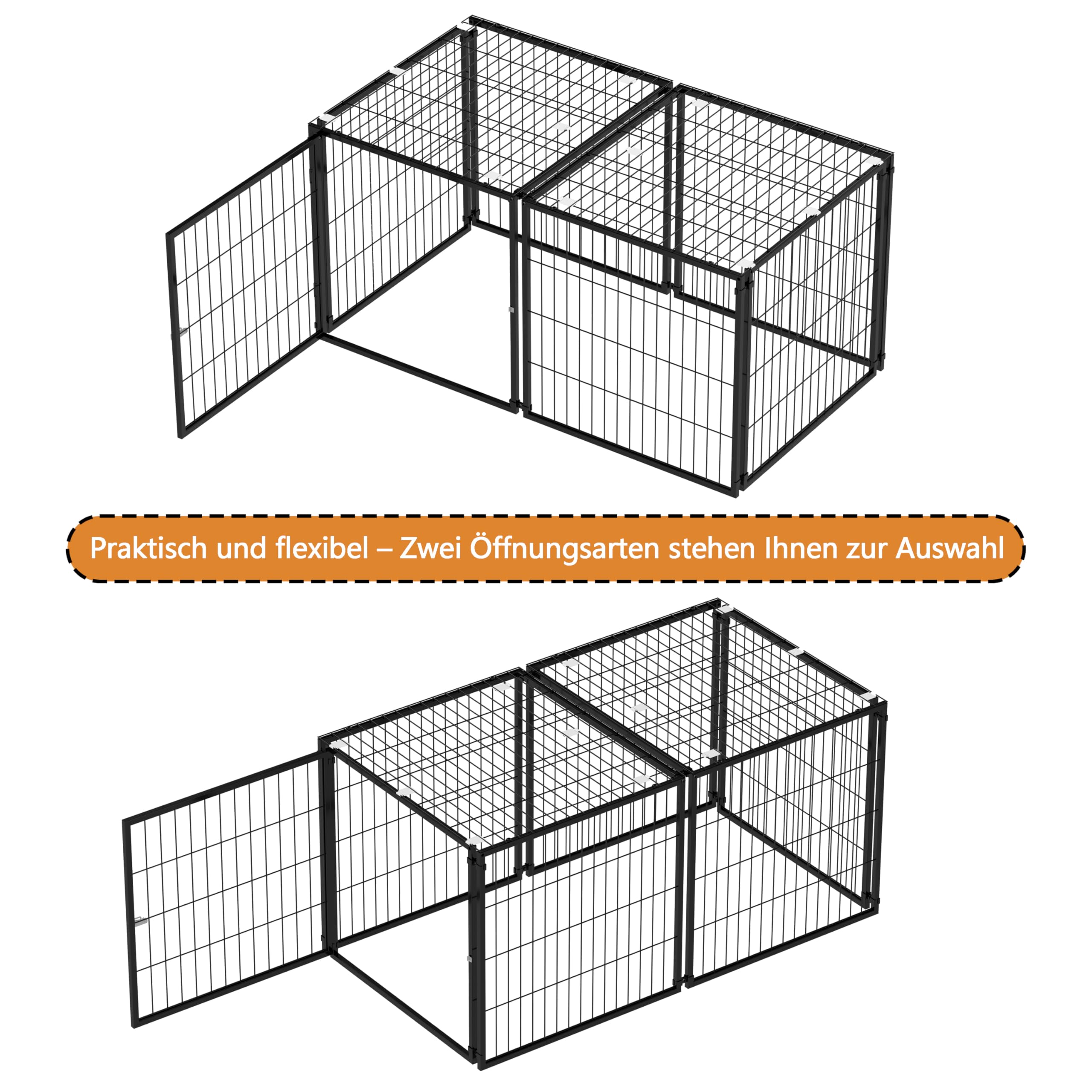 Modulare Hundebox Für Zuhause Und Reise, Hundegehege Mit Sicherheitsdeckel Und Verstellbarem Zugang, Stahlkonstruktion Mit Rostschutz, PVC-Bodenmatte Für Kleine Bis Große Hunde (160x80x80cm)
