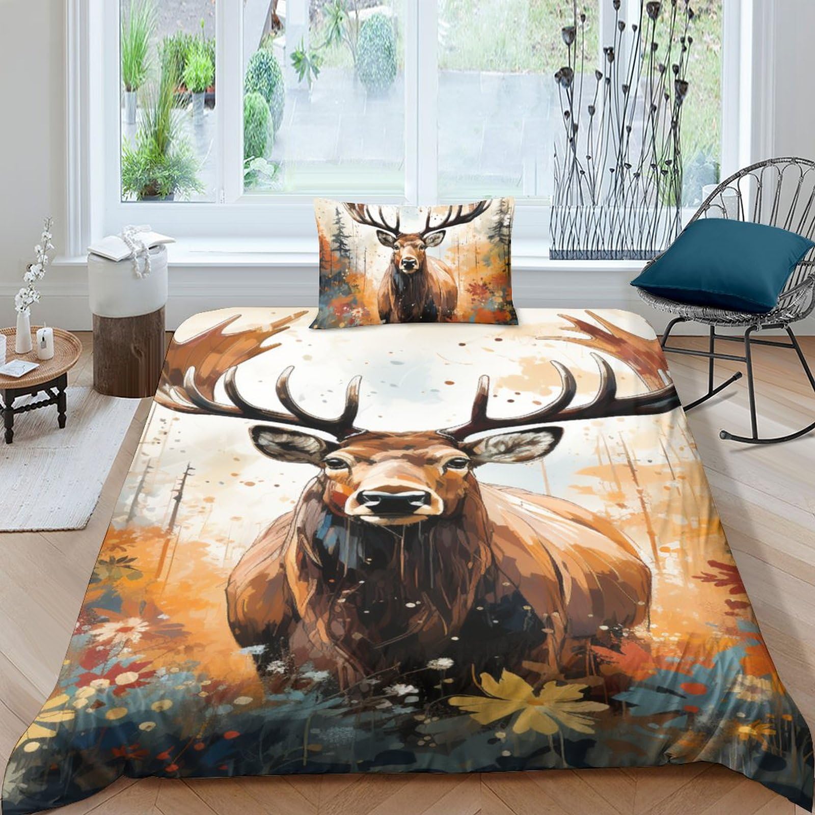Housse de couette impression 3D animaux sauvages et parure de lit microfile single 135x200 cm