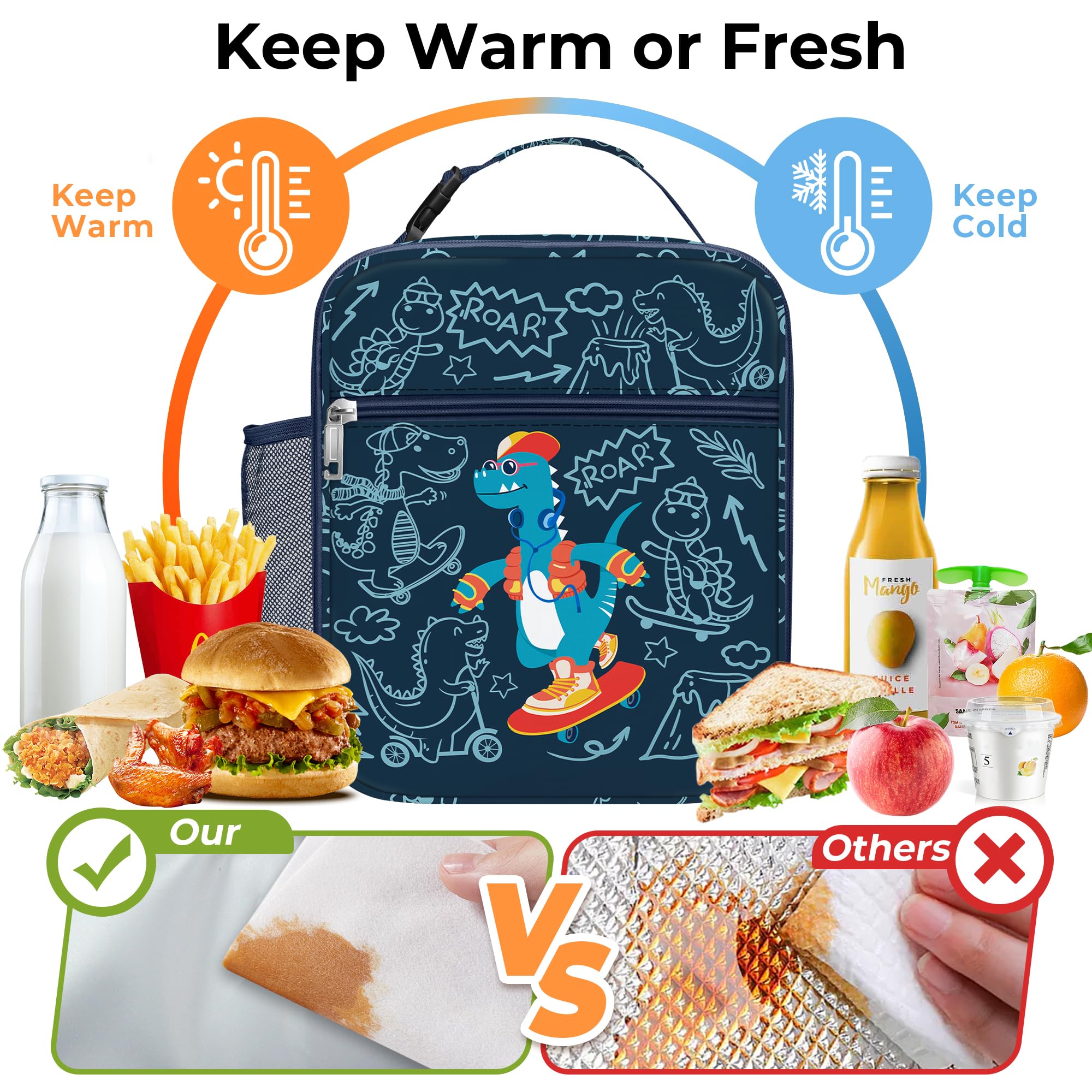 Sac Isotherme Repas Enfant Dinosaures - Sac Lunch Box Tyrannosaurus Rex Vert Portable Pour École