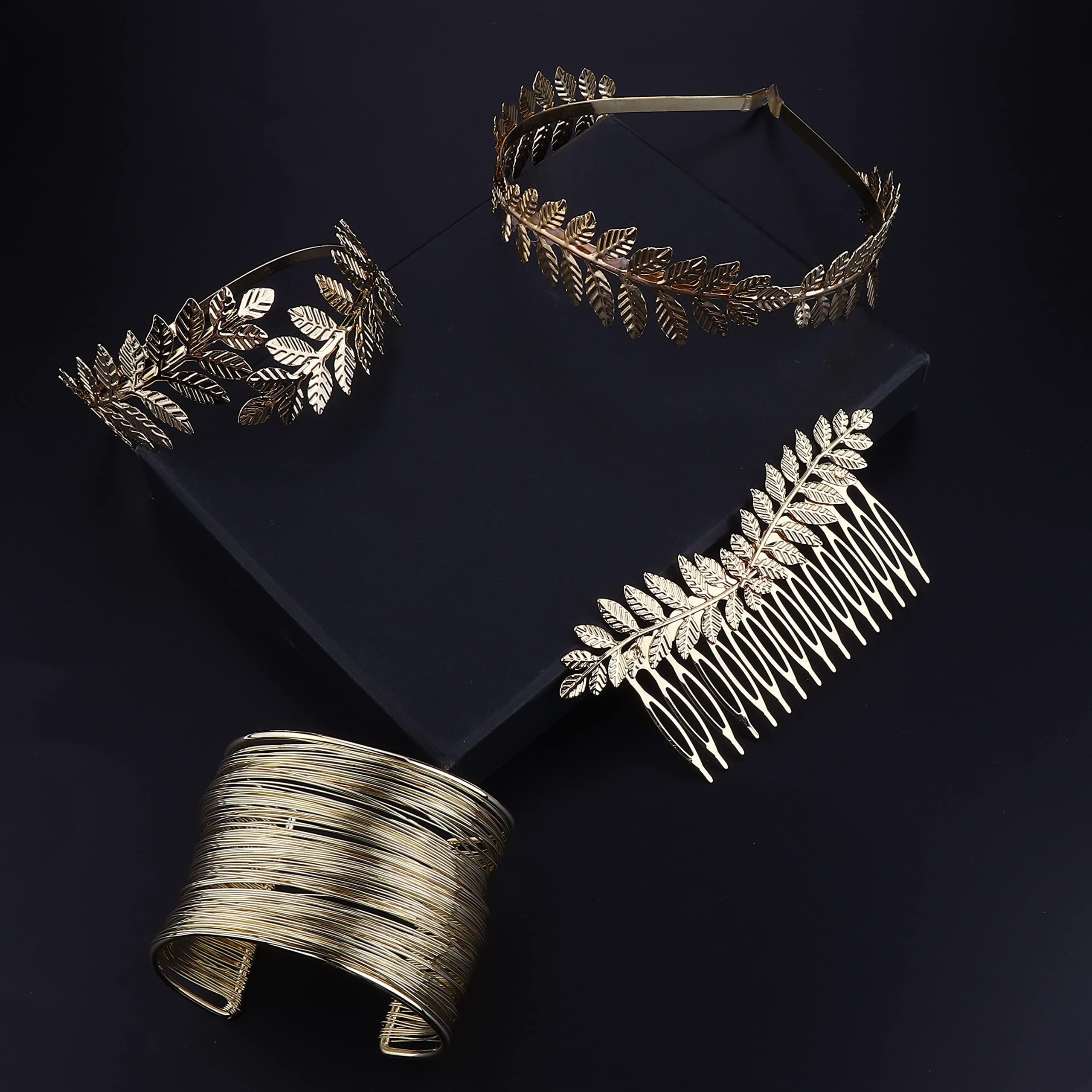ORAZIO 6 Pezzi Costume Dea Greca Accessori Donna Gioielli Capelli Corona Alloro Bracciale Braccio Orecchini Copricapo Boho per Donne in Festa di Matrimonio Laurea Halloween
