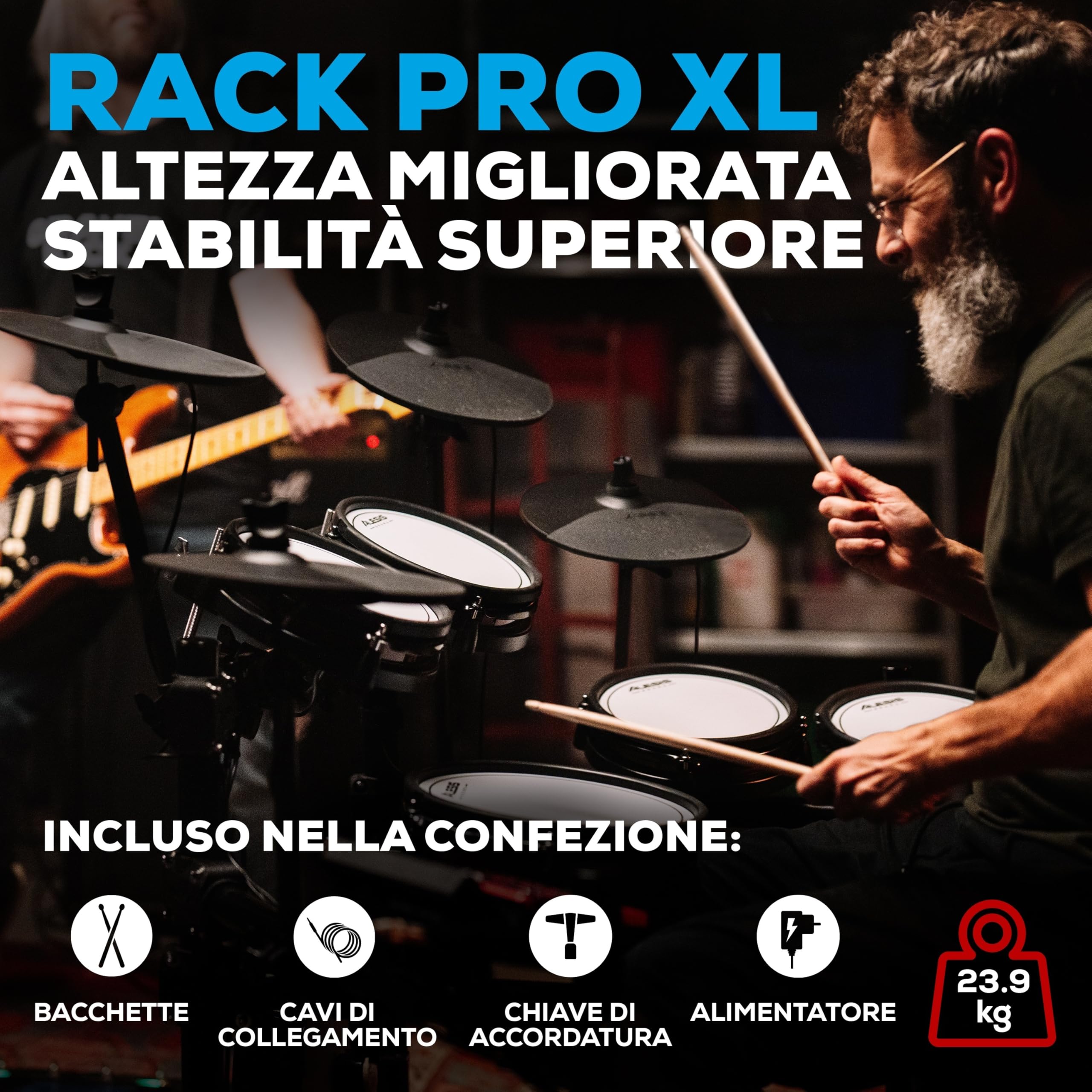 Alesis Nitro Pro XL Batteria Elettronica 10 Pezzi Mesh Dual Zone Pad BFD Suoni Bluetooth Drumeo USB MIDI