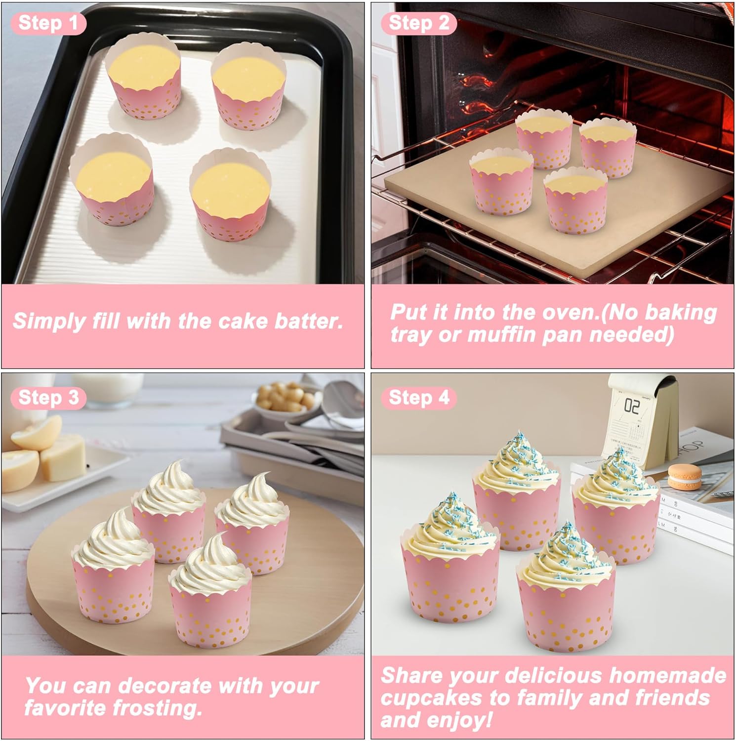 Pink Cupcake Liners for Baking, Standard Size Muffin Paper Liners with